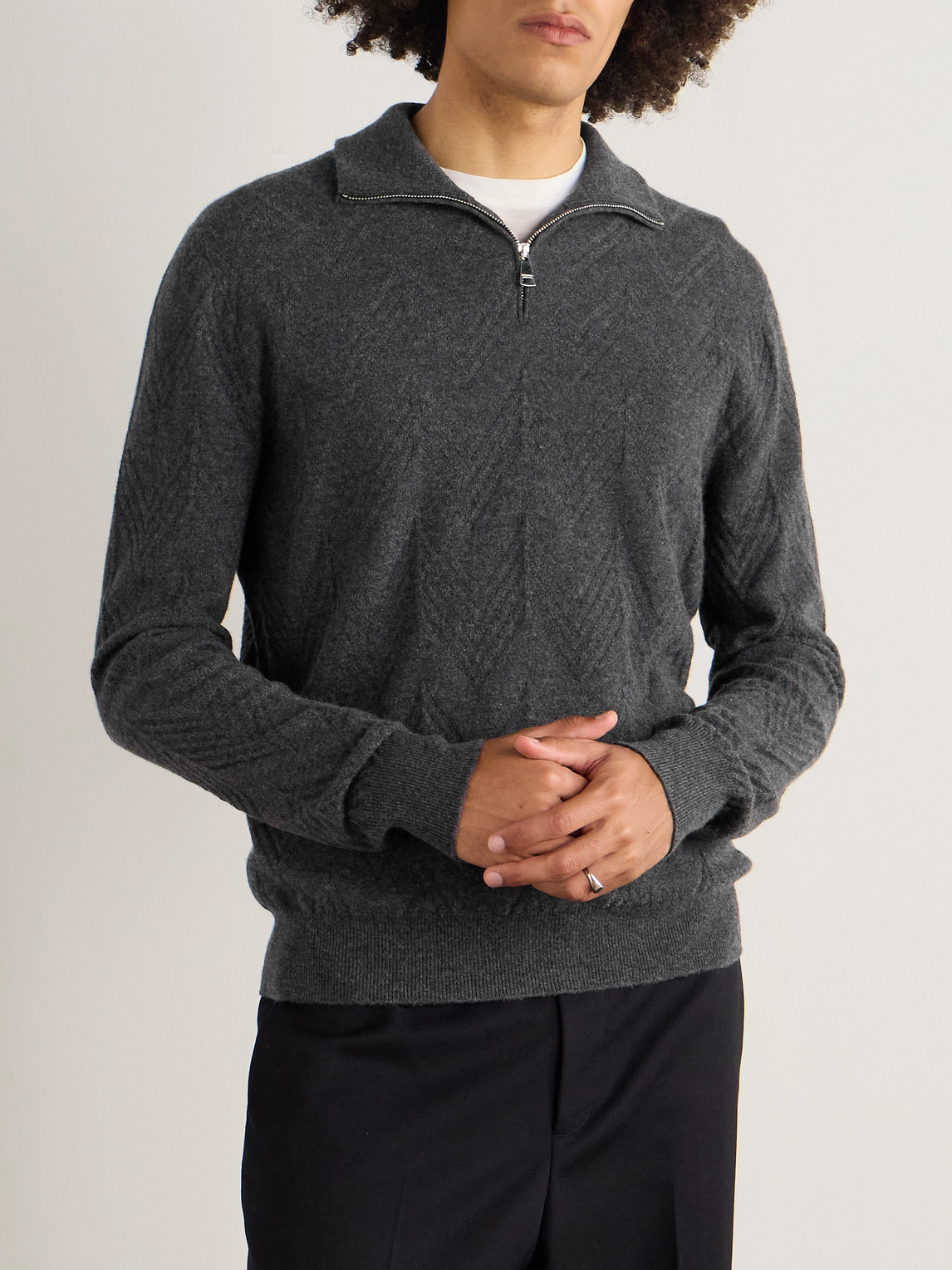 Missoni Cashmere Half-zip Sweater In Gray
