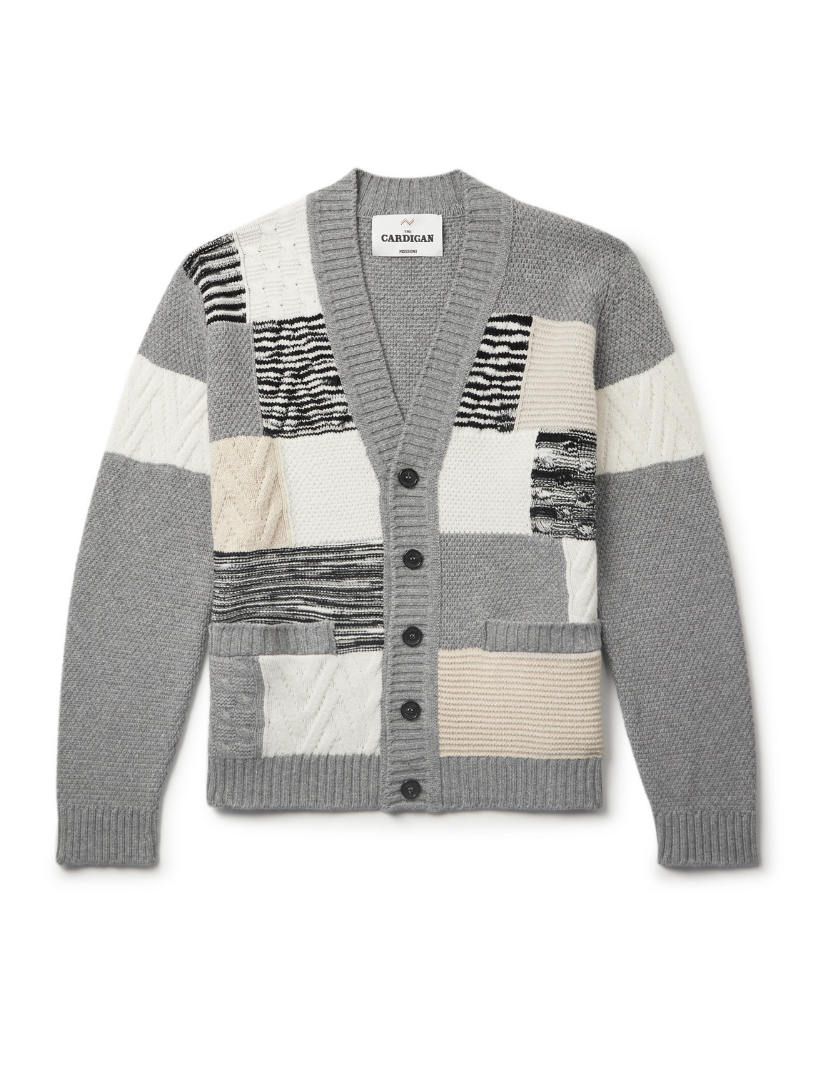 Missoni V-neck Patchwork Knit Cardigan In Gray
