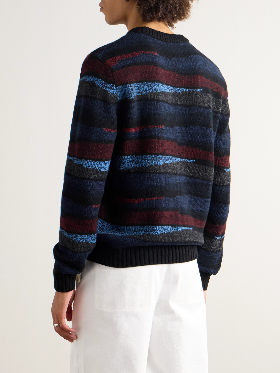 Missoni Crew Neck Sweater With Striped Inlay In Blue
