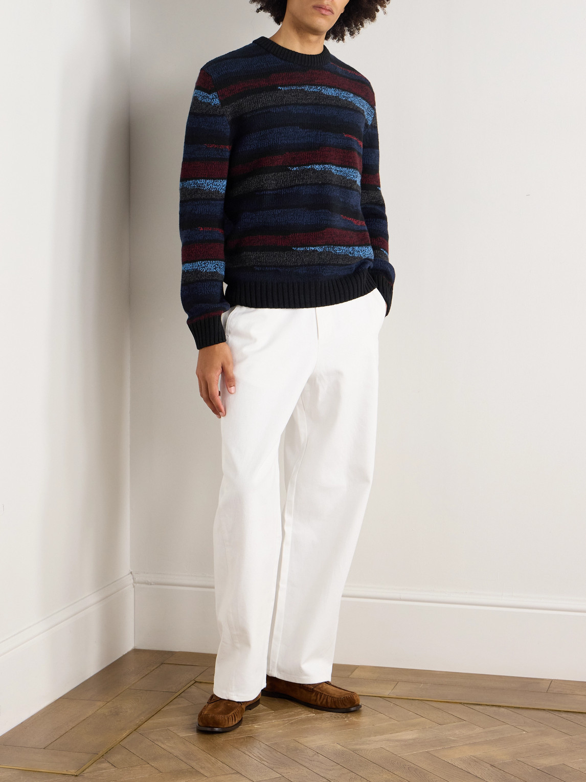Missoni Crew Neck Sweater With Striped Inlay In Blue