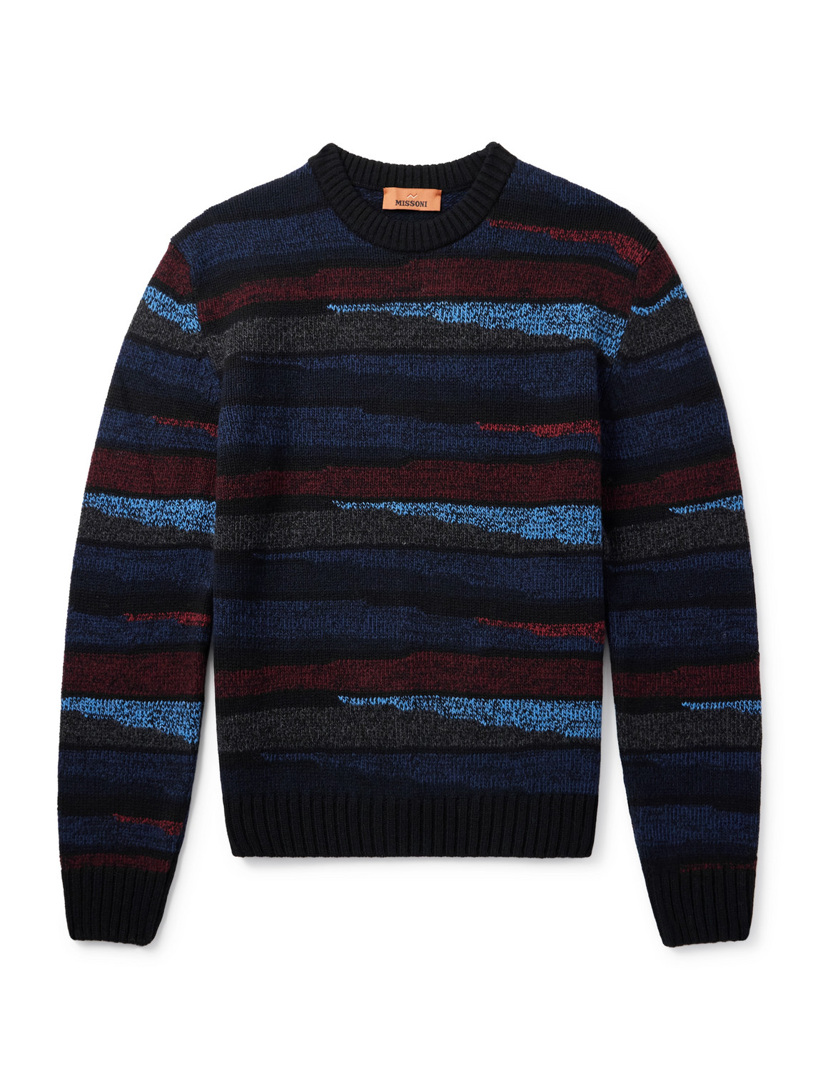 Missoni Crew Neck Sweater With Striped Inlay In Blue
