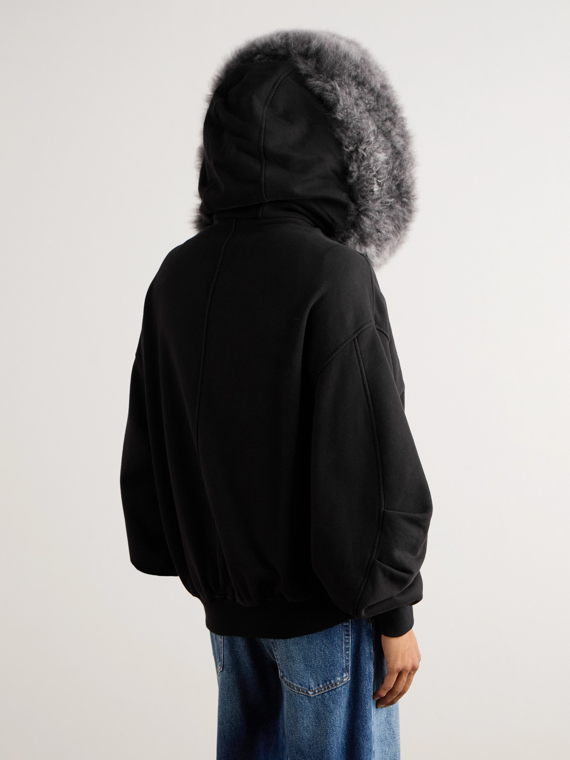 Dolce & Gabbana Shearling-trimmed Cotton-jersey Hooded Jacket In Black