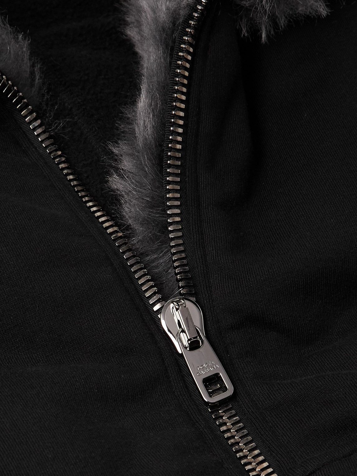 Dolce & Gabbana Shearling-trimmed Cotton-jersey Hooded Jacket In Black