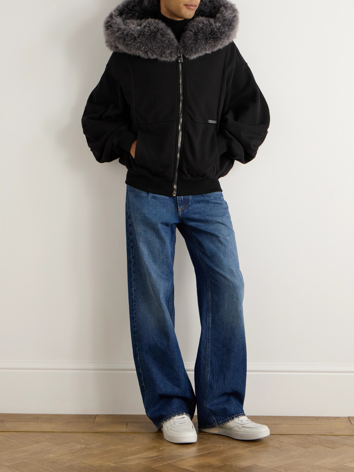 Dolce & Gabbana Shearling-trimmed Cotton-jersey Hooded Jacket In Black