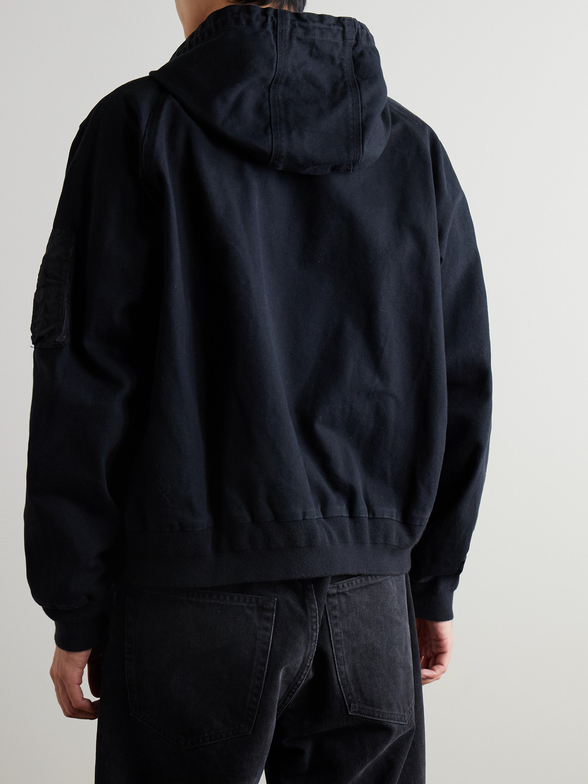 Sacai Carhartt Wip Jersey-trimmed Cotton-canvas Hooded Blouson Jacket In Black