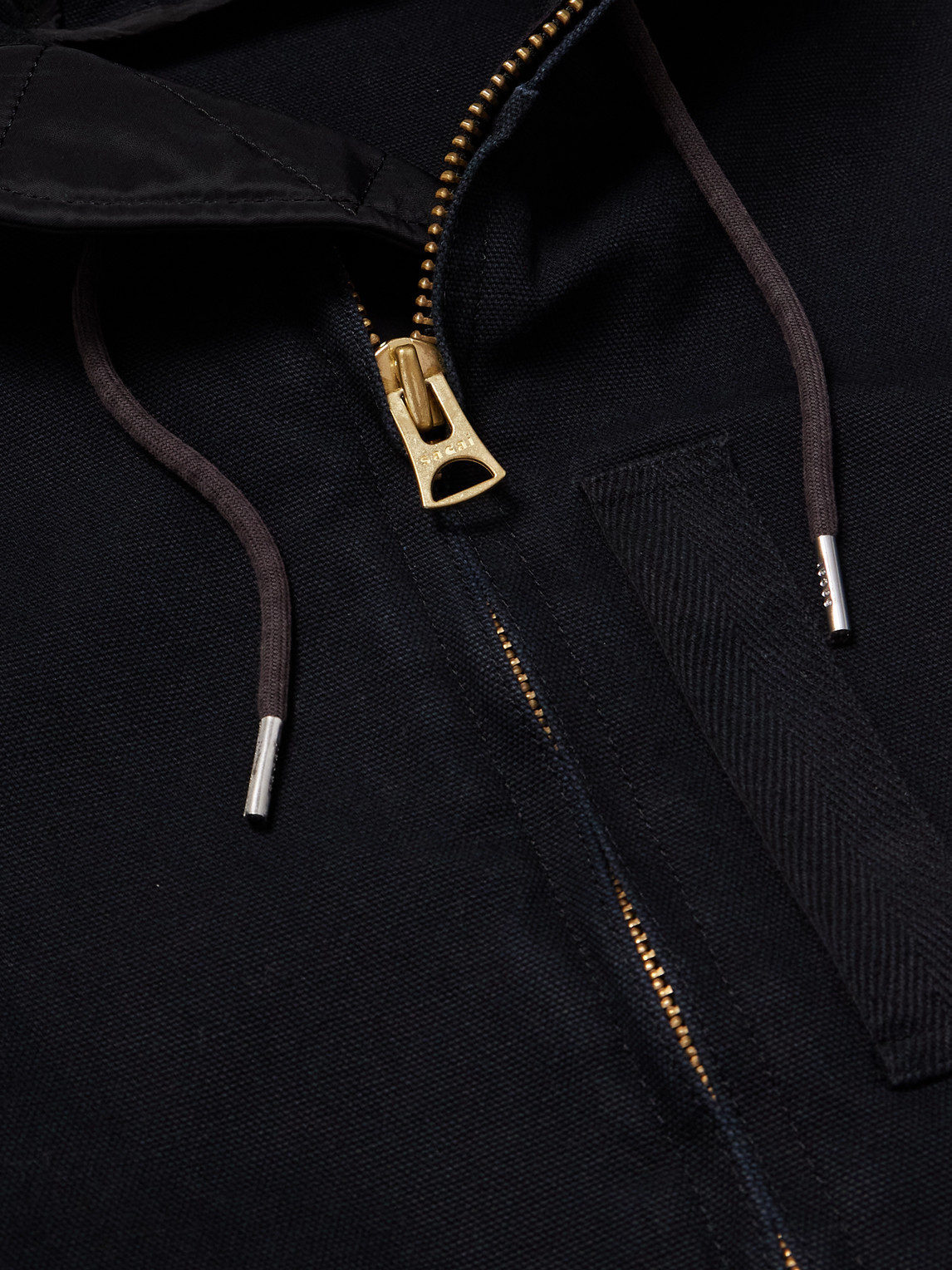 Sacai Carhartt Wip Jersey-trimmed Cotton-canvas Hooded Blouson Jacket In Black