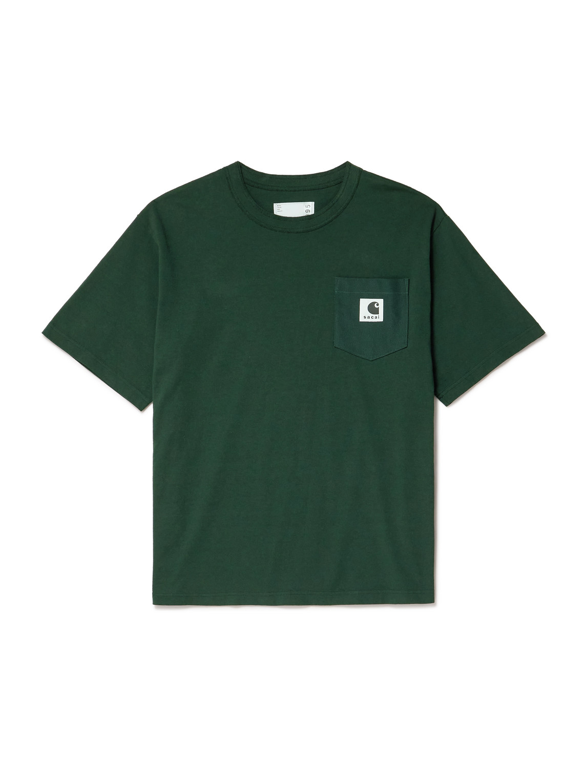 Sacai Carhartt Wip Logo-appliquéd Canvas-trimmed Cotton-jersey T-shirt In Green