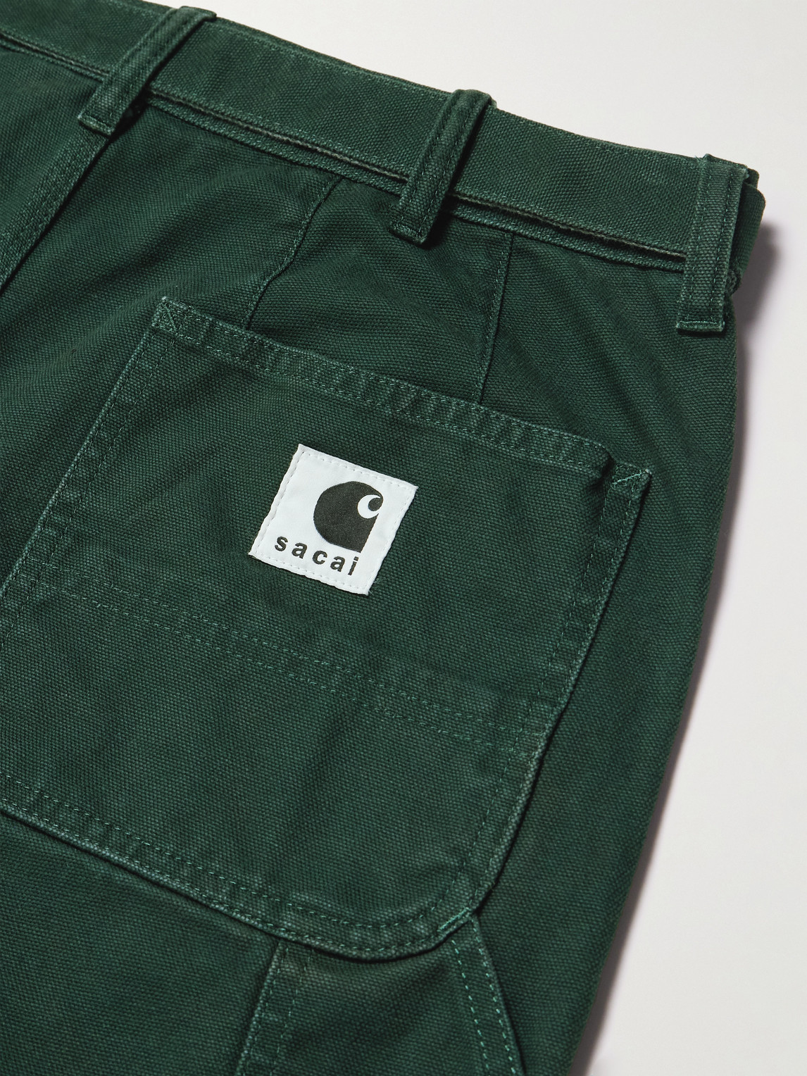 Sacai Carhartt Wip Straight-leg Belted Panelled Cotton-canvas Trousers In Green
