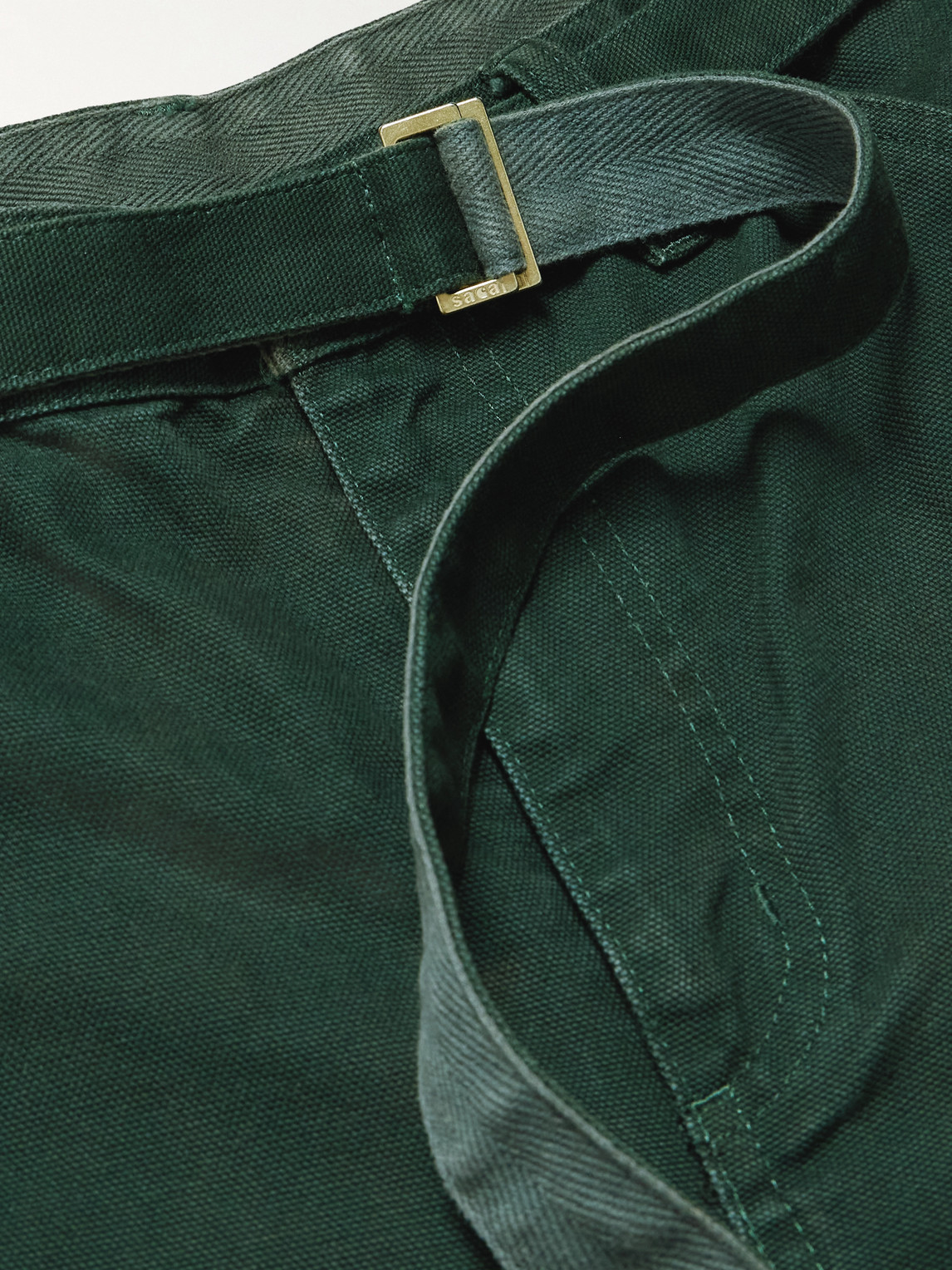 Sacai Carhartt Wip Straight-leg Belted Panelled Cotton-canvas Trousers In Green