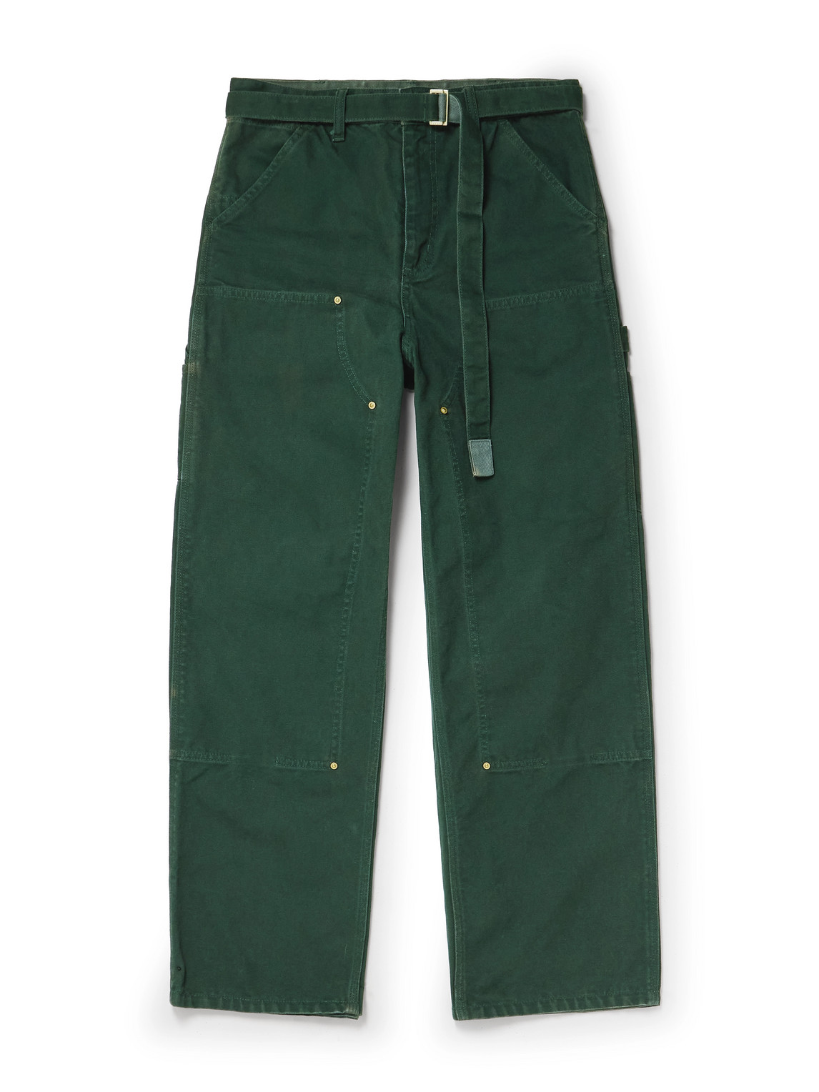 Sacai Carhartt Wip Straight-leg Belted Panelled Cotton-canvas Trousers In Green