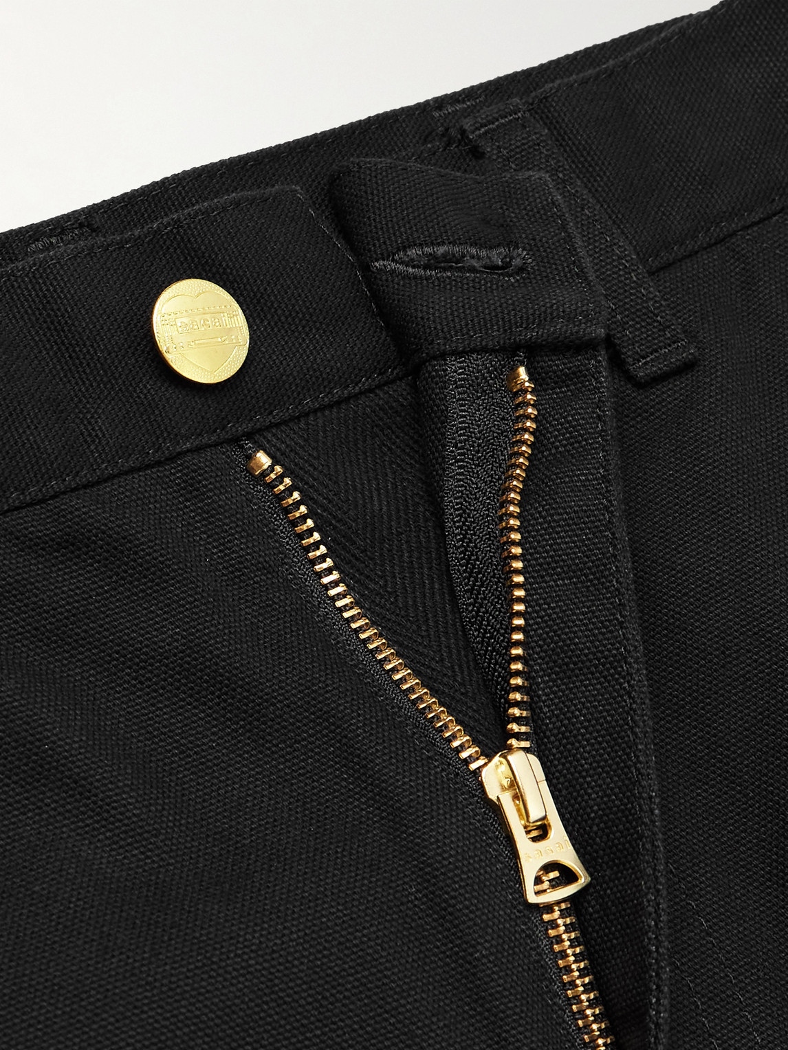 Sacai Carhartt Wip Straight-leg Belted Panelled Cotton-canvas Trousers In Black