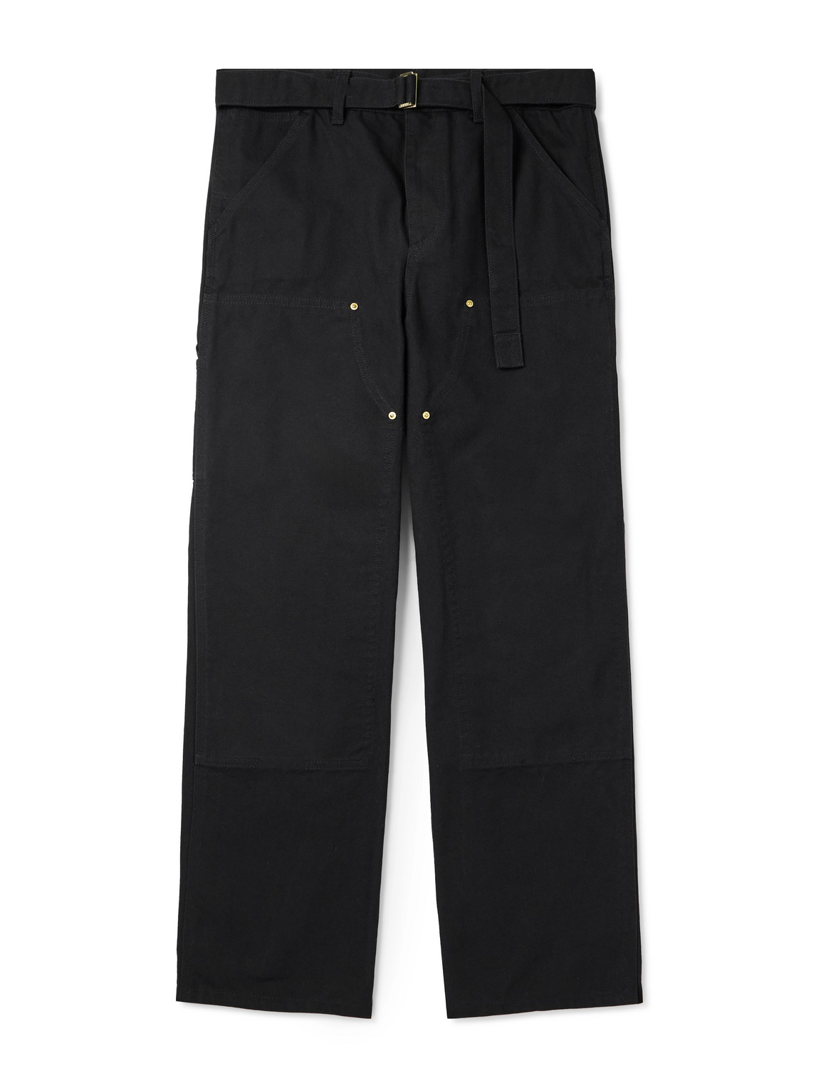 Sacai Carhartt Wip Straight-leg Belted Panelled Cotton-canvas Trousers In Black