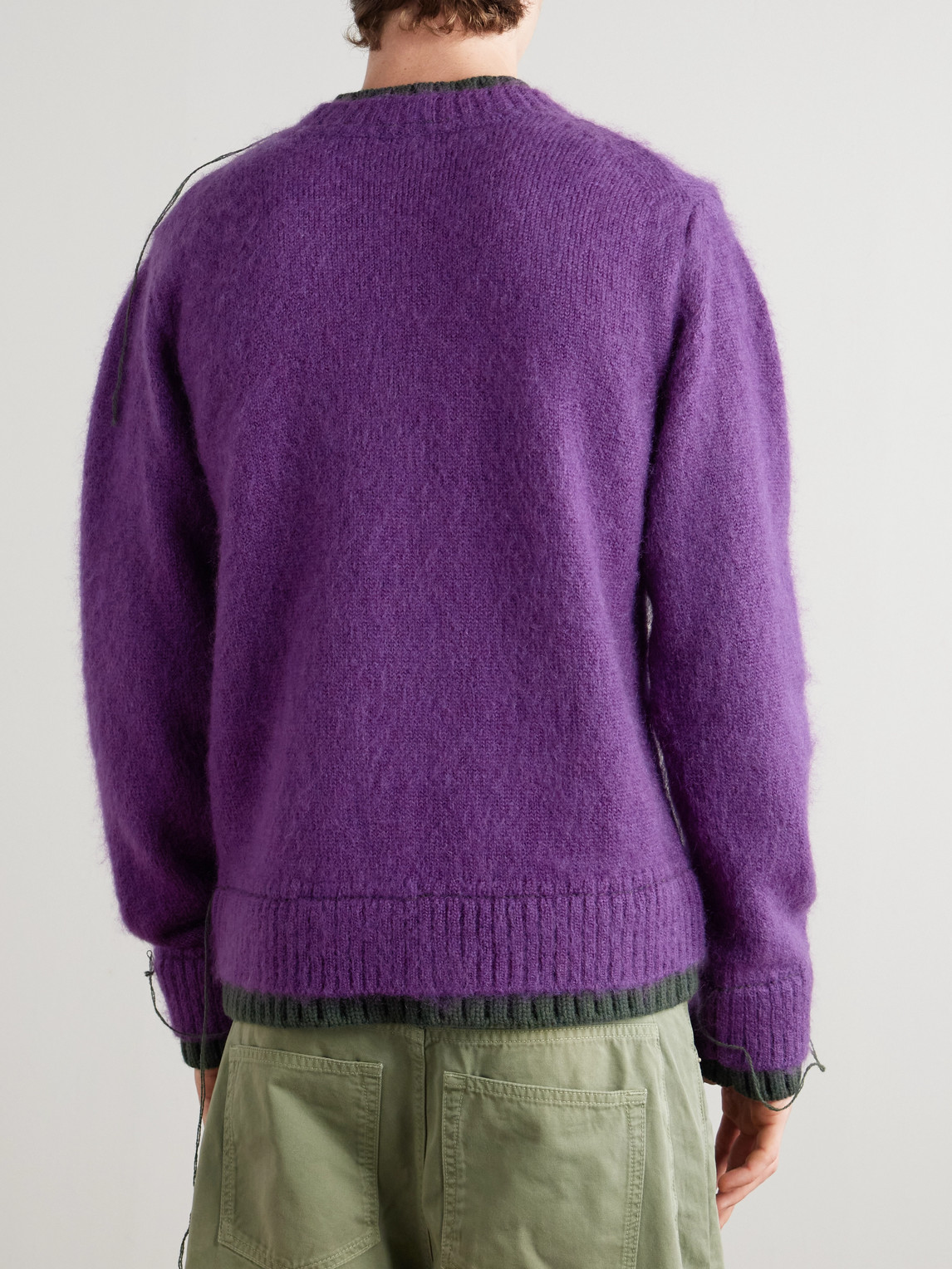 Sacai Men's Mohair Knit Layered Crewneck Sweater In Purple