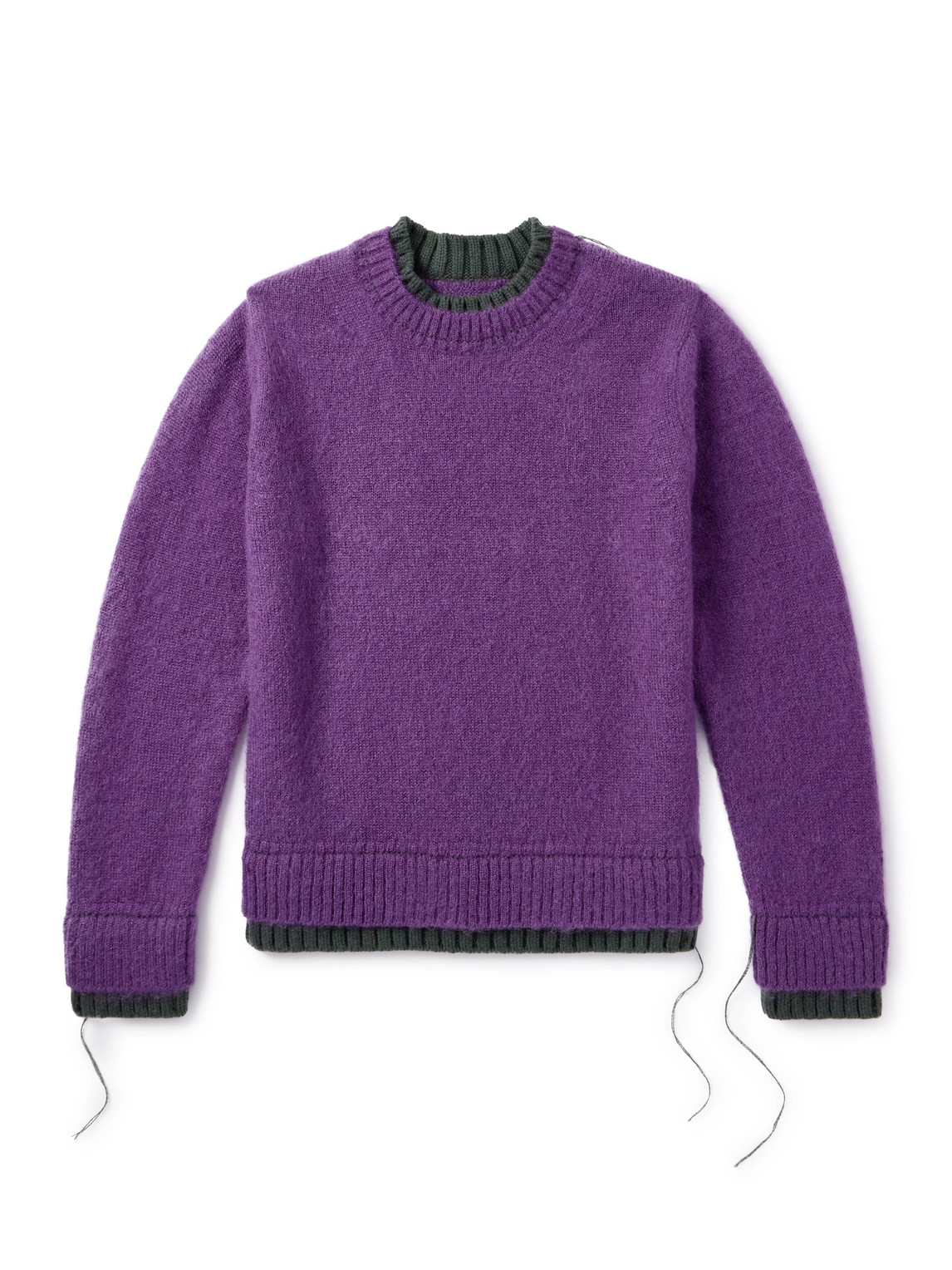 Sacai Men's Mohair Knit Layered Crewneck Sweater In Purple