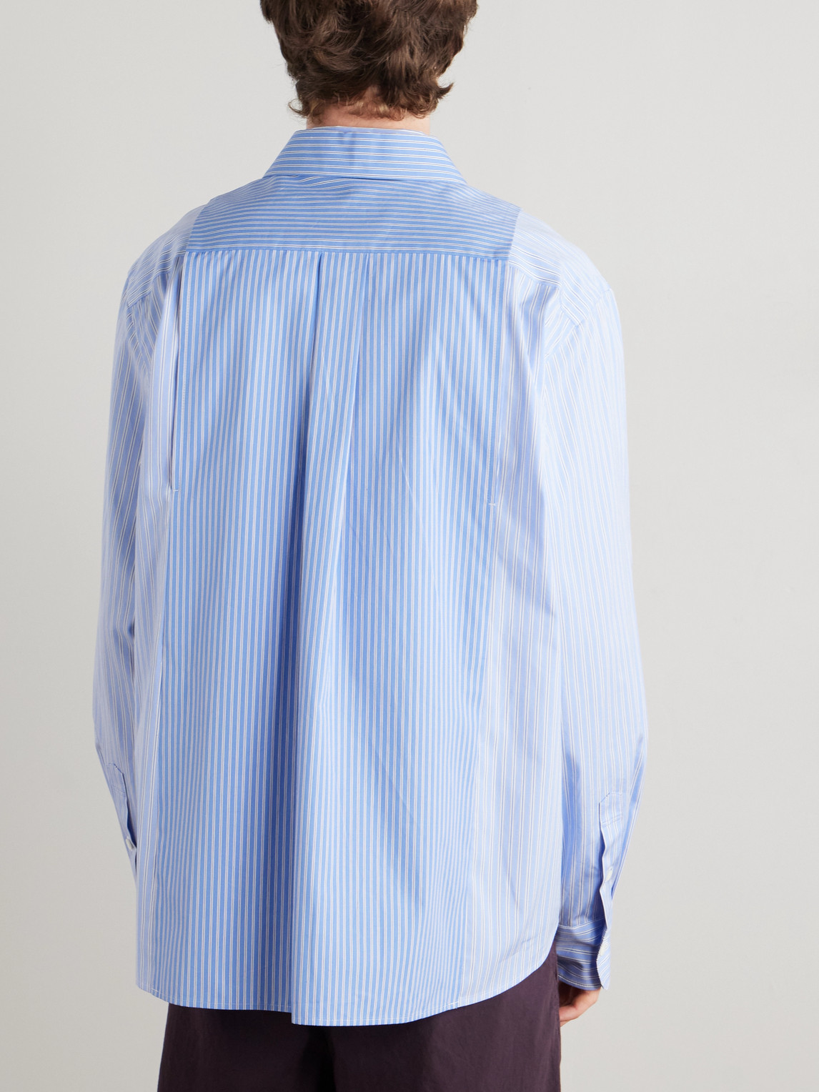 Sacai Stripe Overlay Cotton Poplin Button-up Shirt In Blue