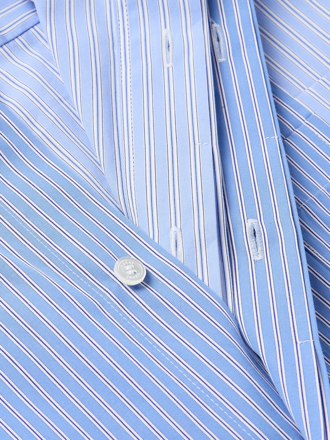 Sacai Stripe Overlay Cotton Poplin Button-up Shirt In Blue