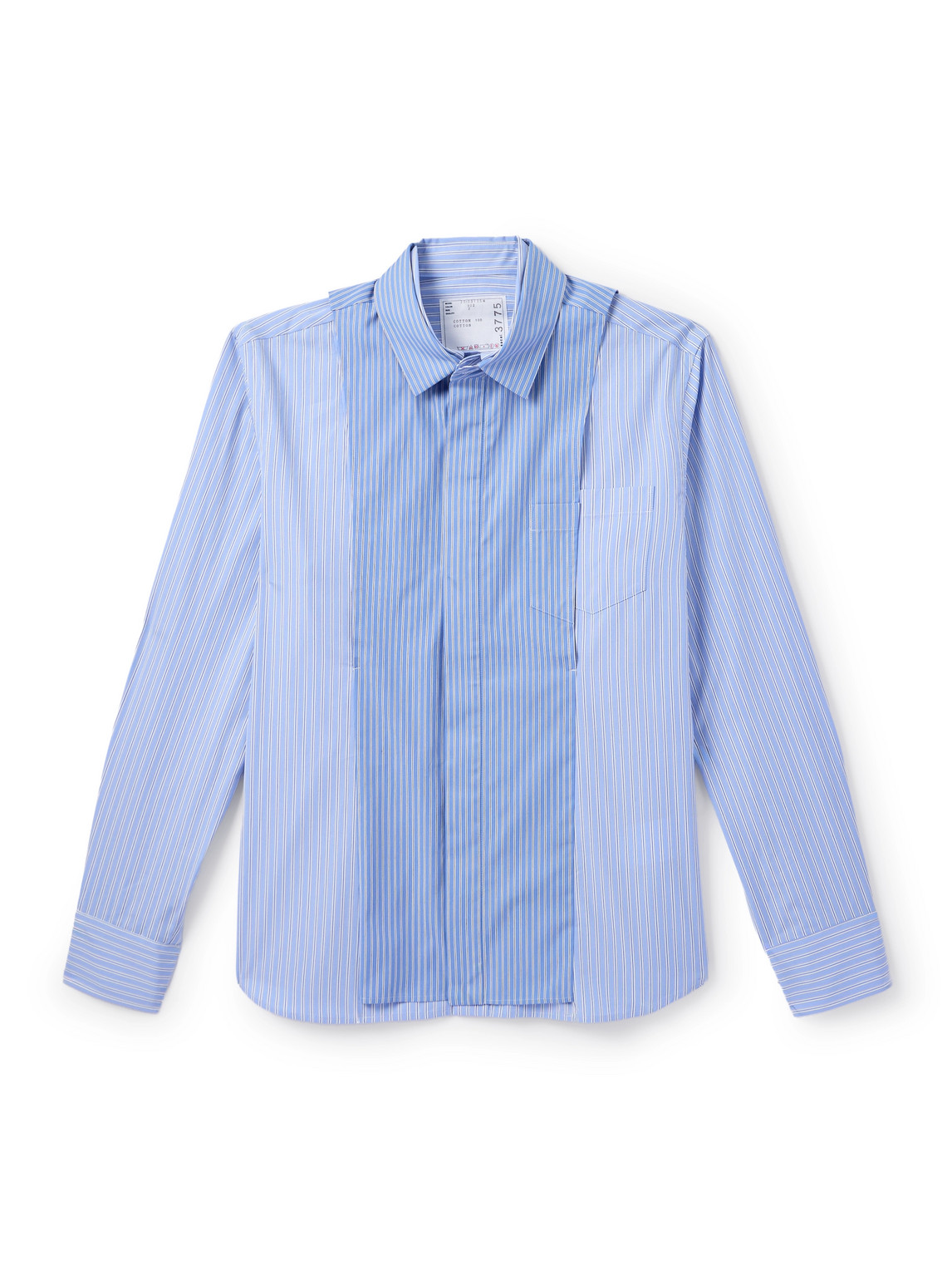Sacai Stripe Overlay Cotton Poplin Button-up Shirt In Blue