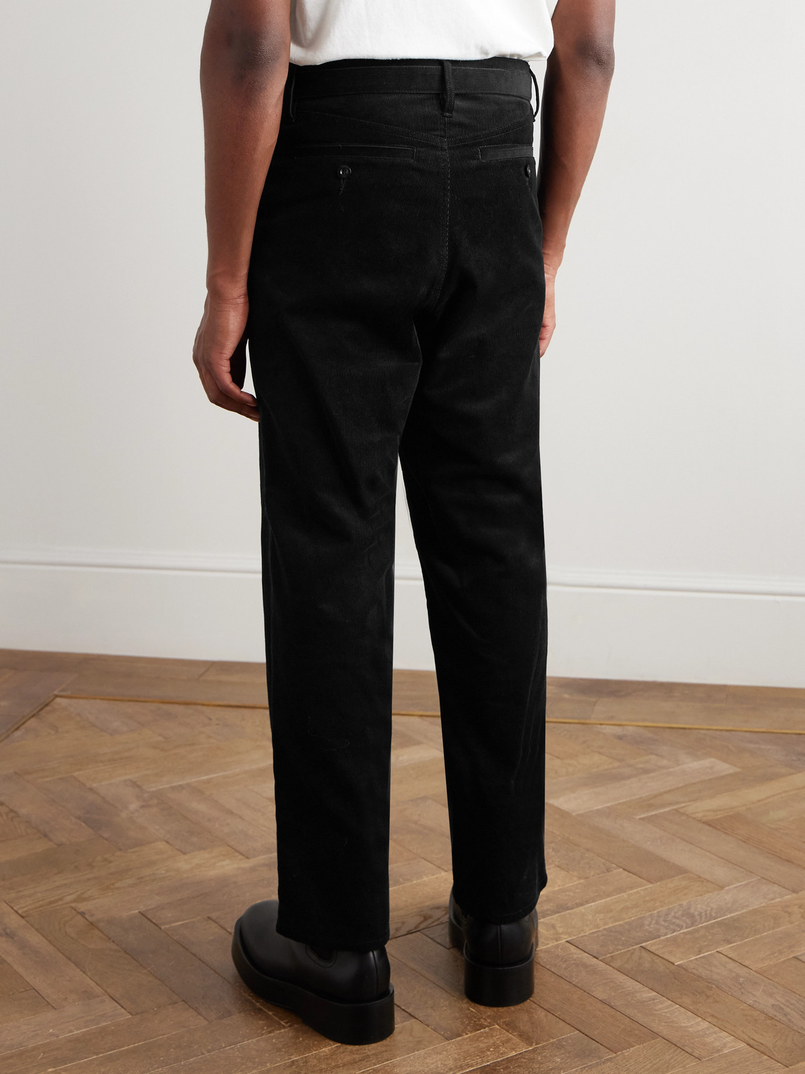 Sacai Straight-leg Belted Cotton-blend Corduroy Trousers In Black