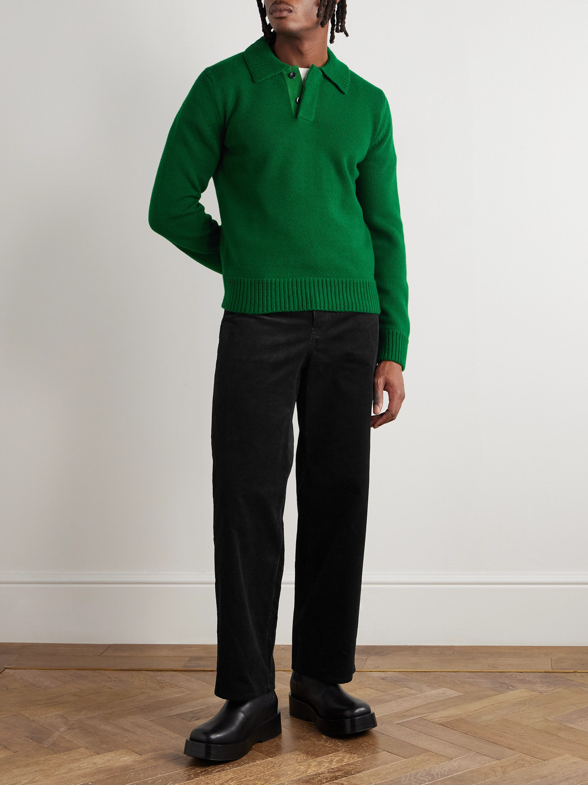 Sacai Straight-leg Belted Cotton-blend Corduroy Trousers In Black