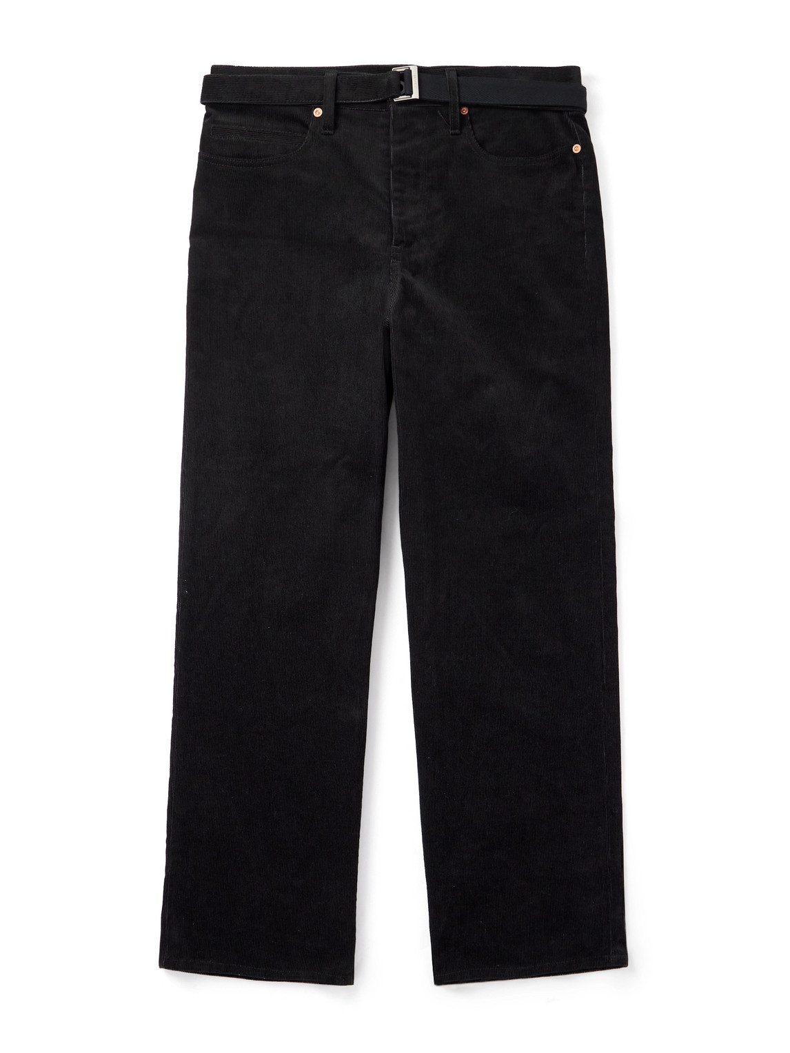 Sacai Straight-leg Belted Cotton-blend Corduroy Trousers In Black