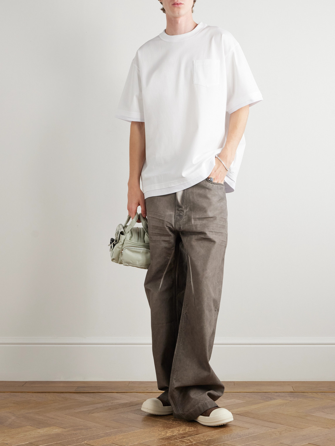 Sacai Layered Cotton-jersey T-shirt In White