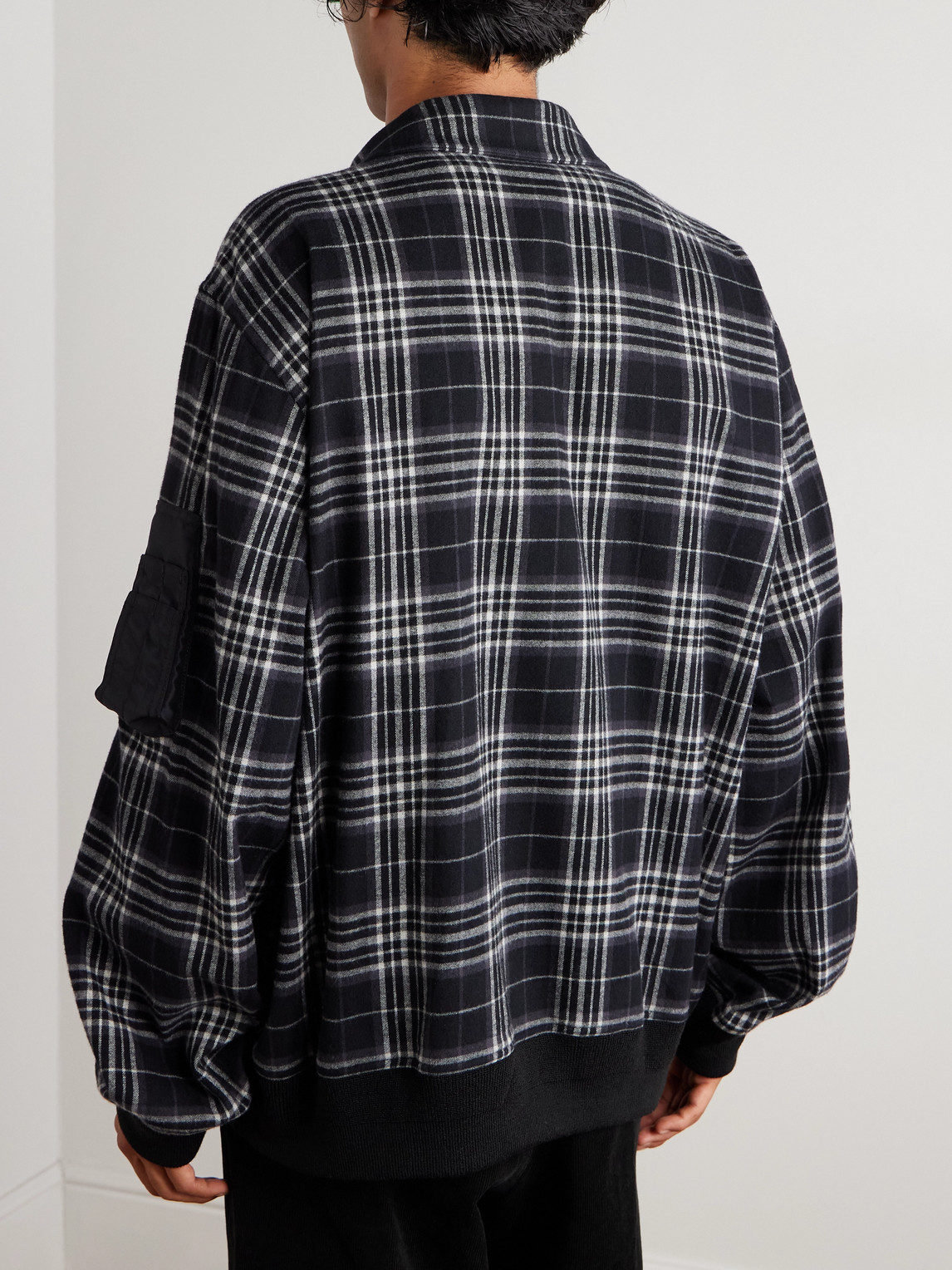 Sacai Nylon-trimmed Padded Checked Cotton-flannel Blouson Jacket In Black