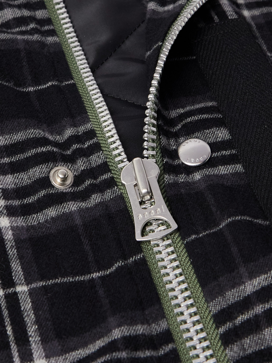 Sacai Nylon-trimmed Padded Checked Cotton-flannel Blouson Jacket In Black