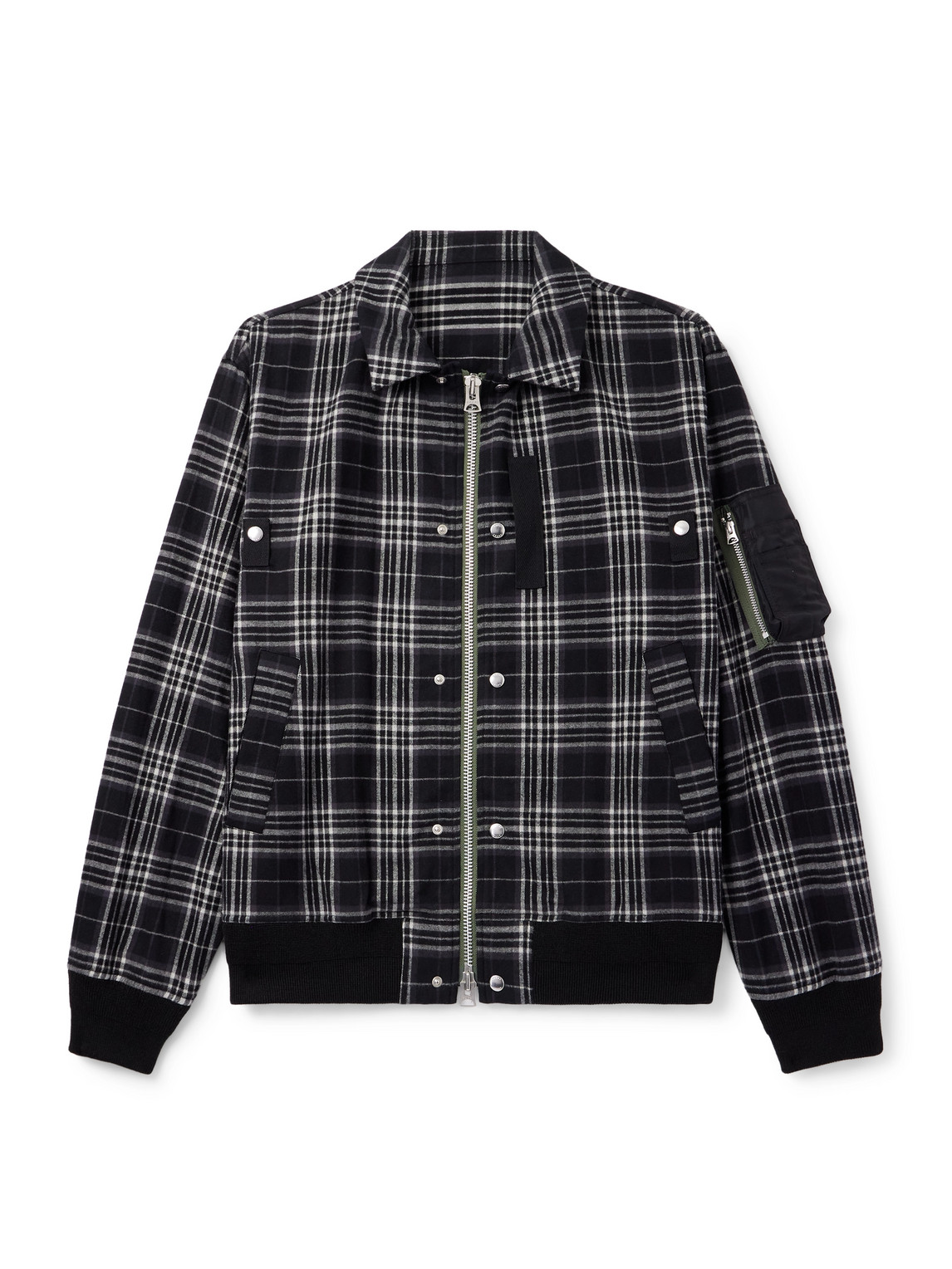 Sacai Nylon-trimmed Padded Checked Cotton-flannel Blouson Jacket In Black