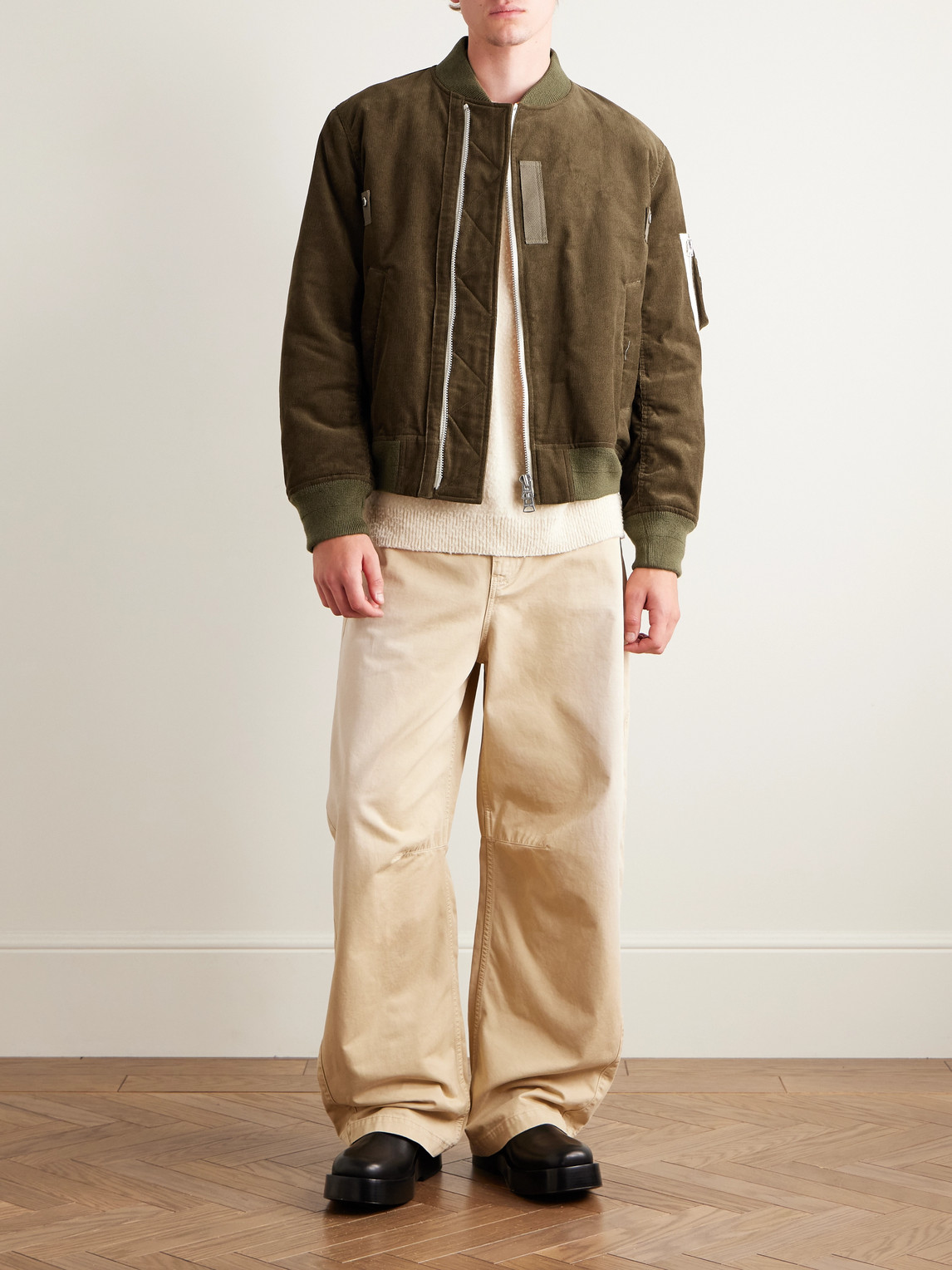 Sacai Canvas-trimmed Cotton-blend Corduroy Bomber Jacket In Brown