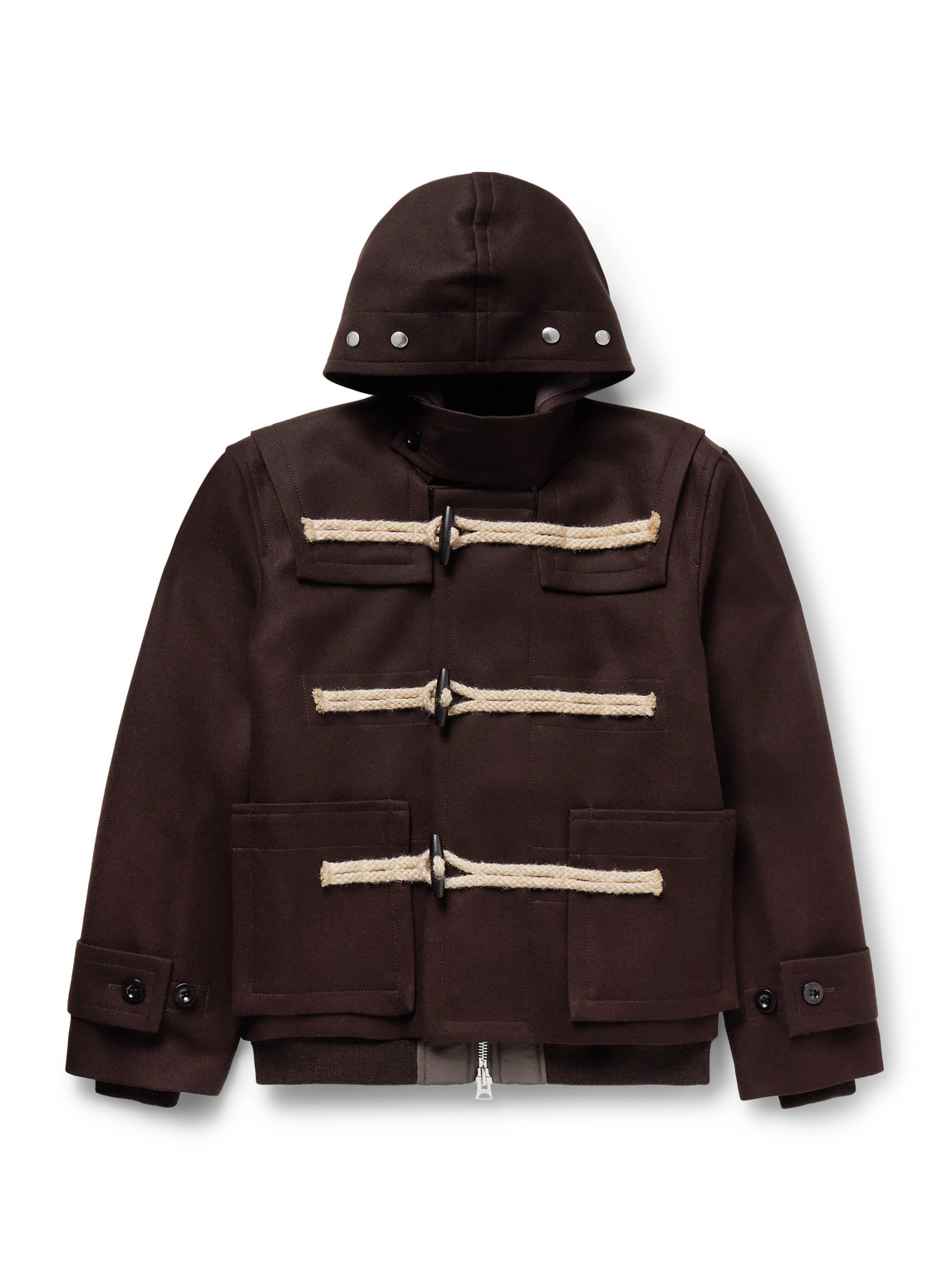 Sacai Brown Wool Melton Bomber Jacket In Brown