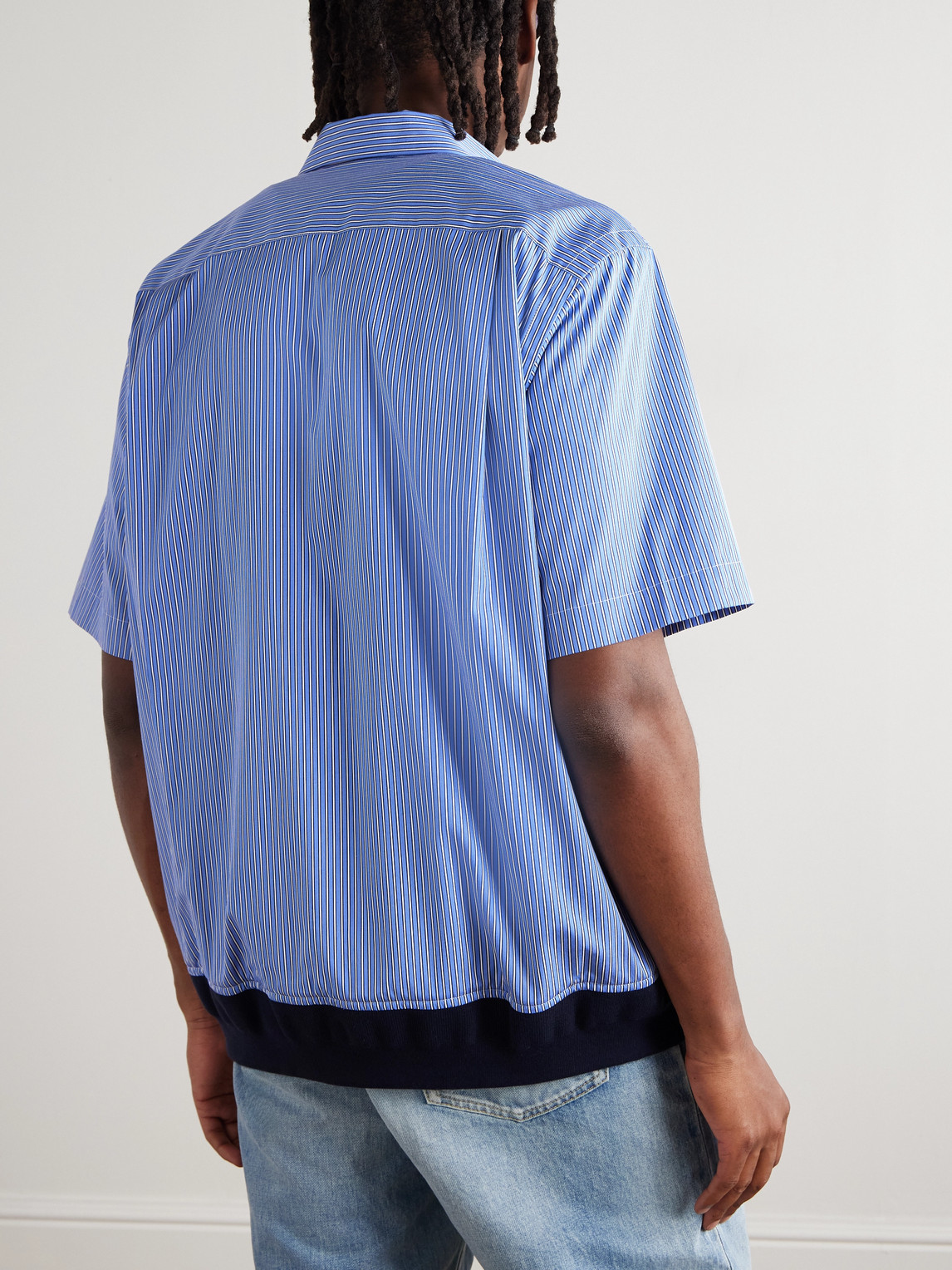 Sacai Striped Cotton-poplin Shirt In Blue