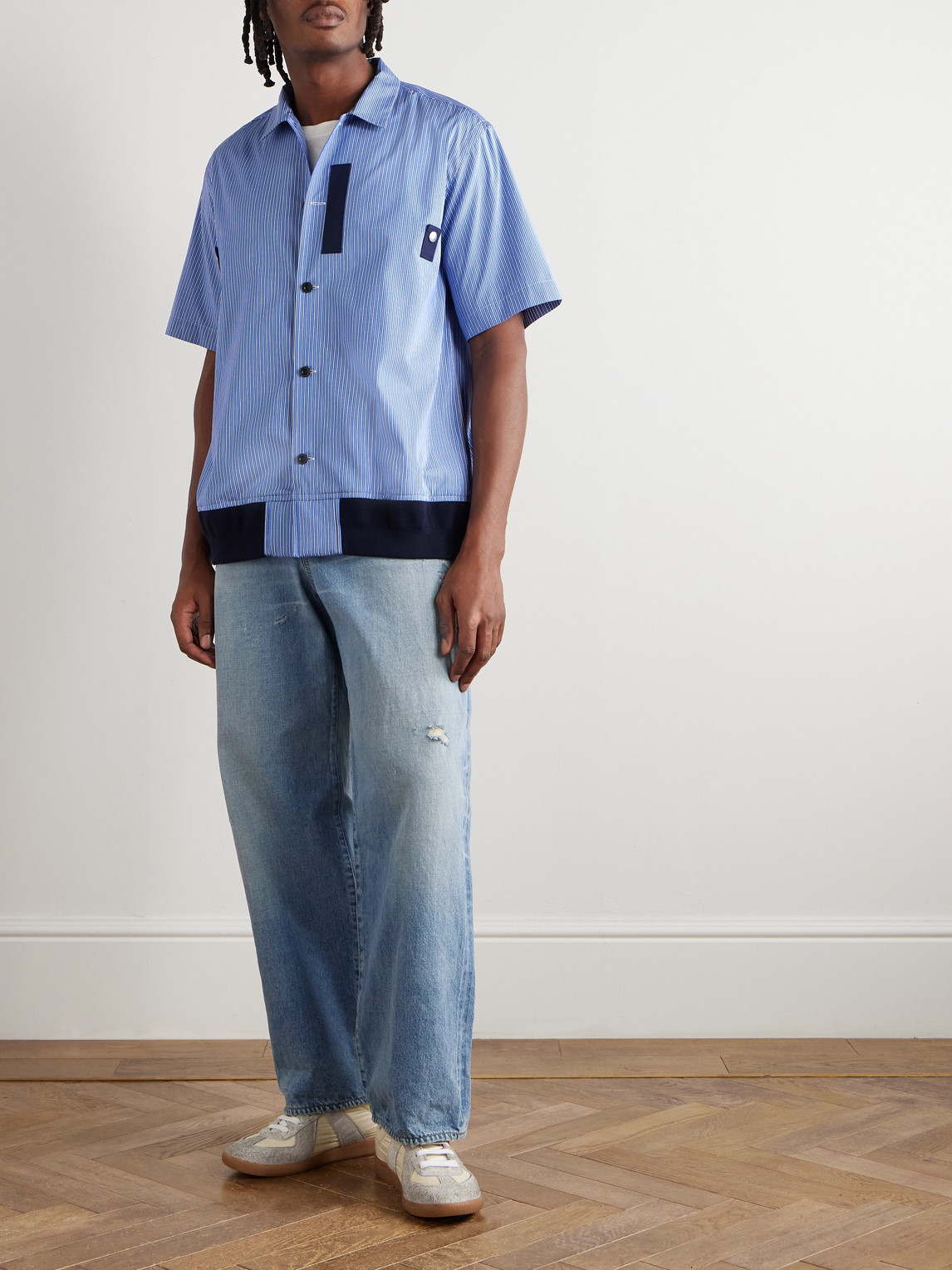 Sacai Striped Cotton-poplin Shirt In Blue