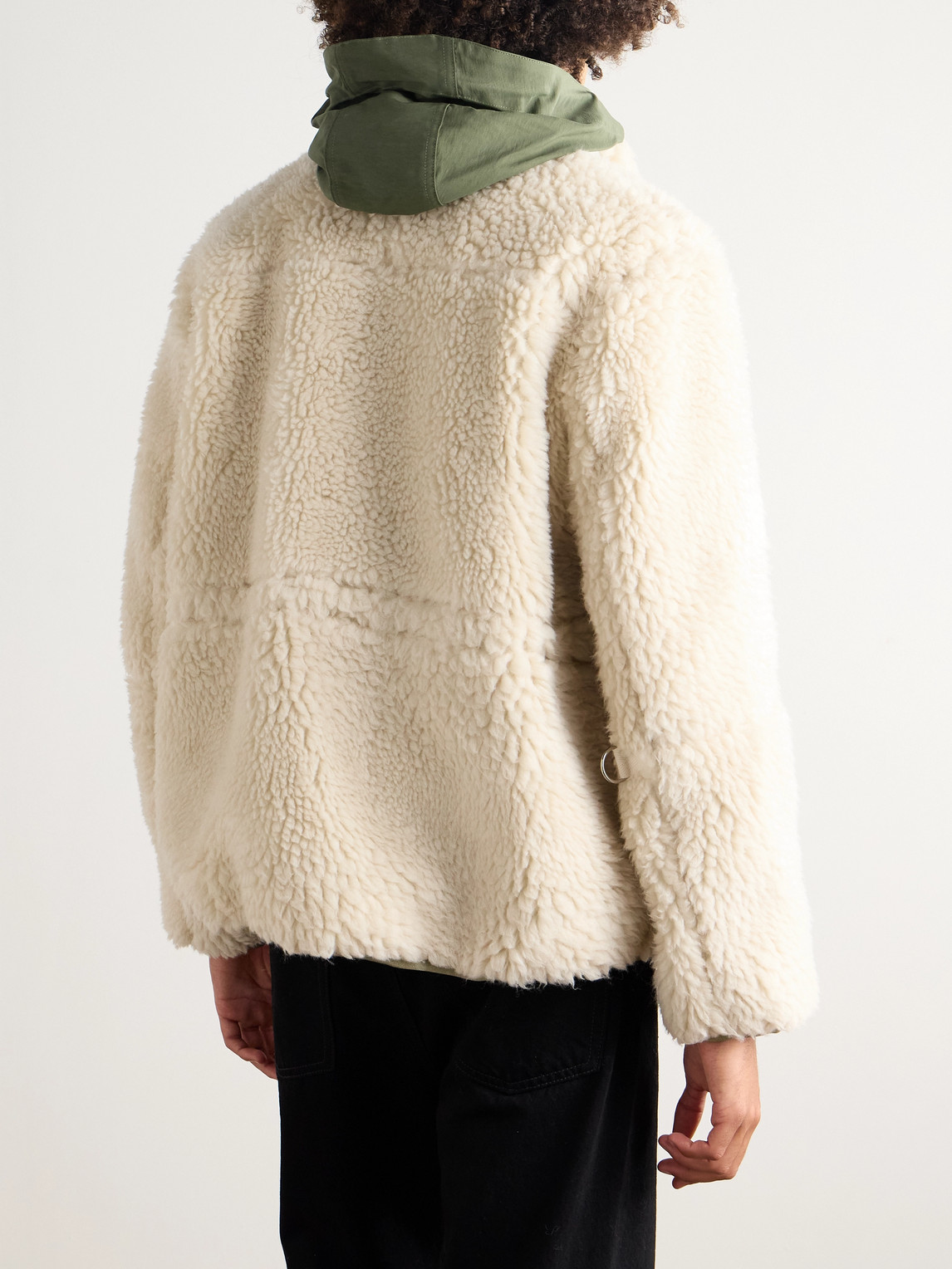Sacai Shell-trimmed Wool-blend Fleece Hooded Coat In Multi