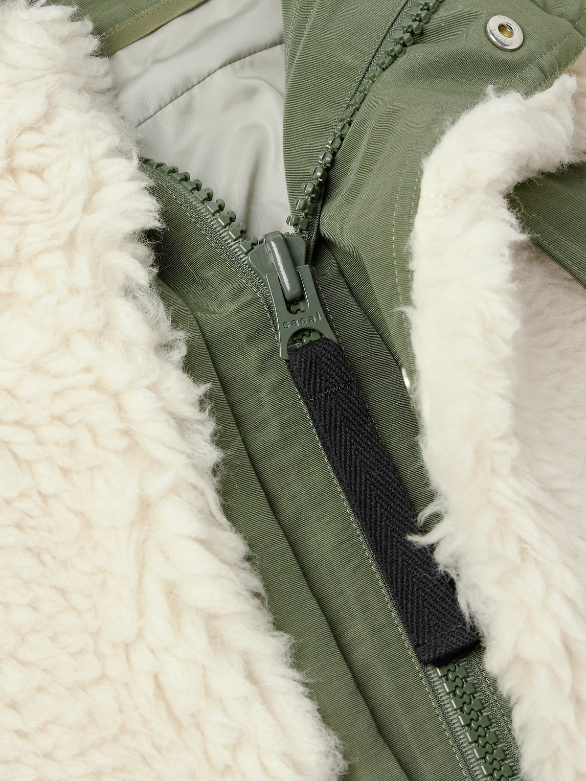 Sacai Shell-trimmed Wool-blend Fleece Hooded Coat In Multi
