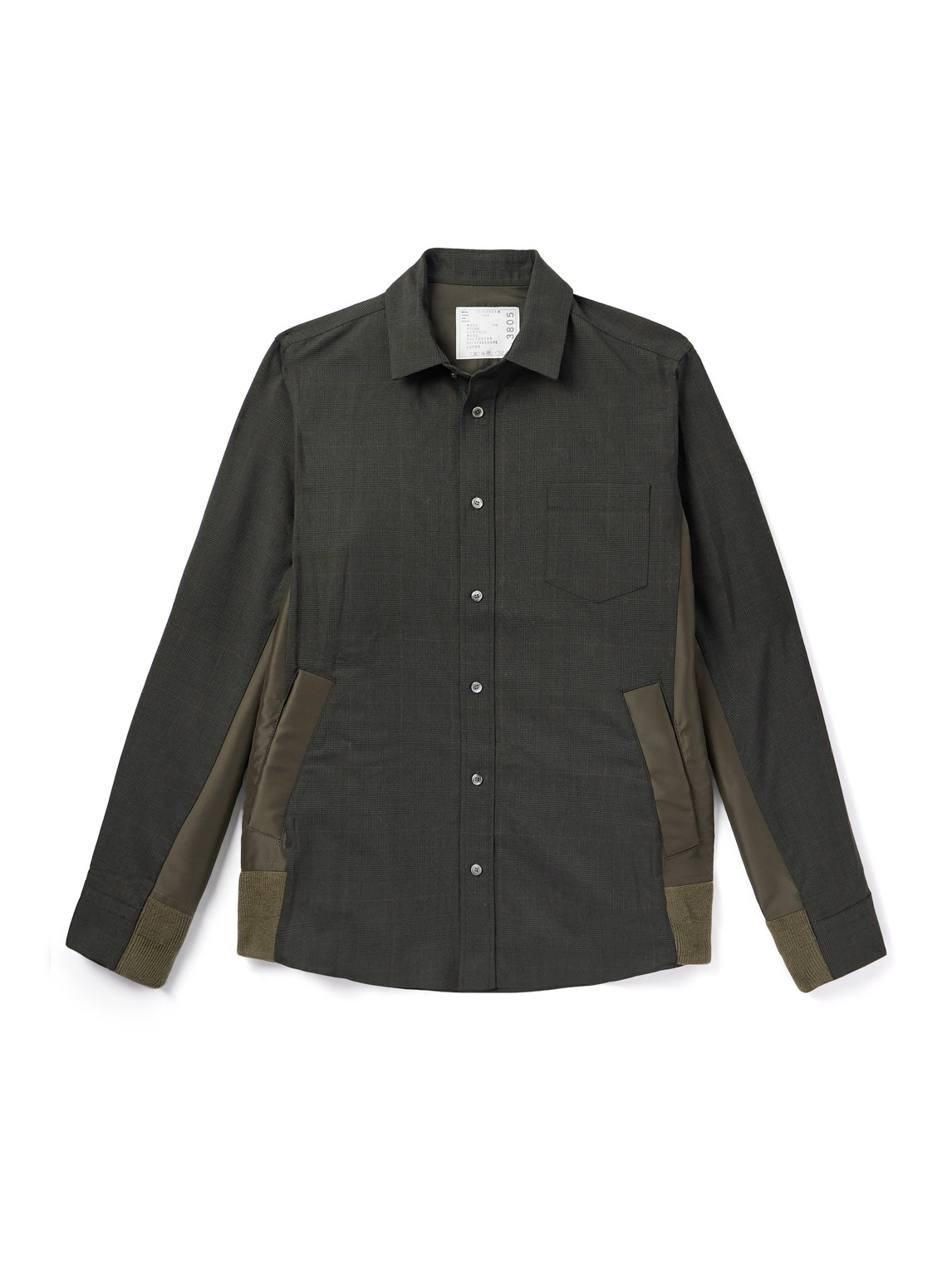 Sacai Shell-trimmed Prince Of Wales Checked Wool Shirt In Green