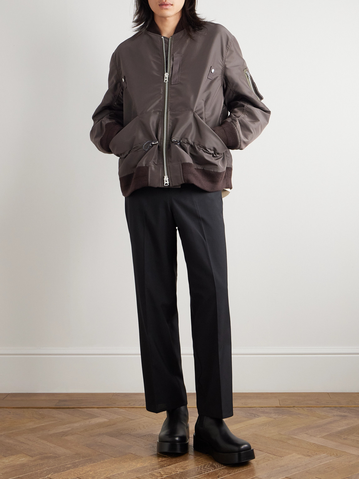 Sacai Shell Bomber Jacket In Brown