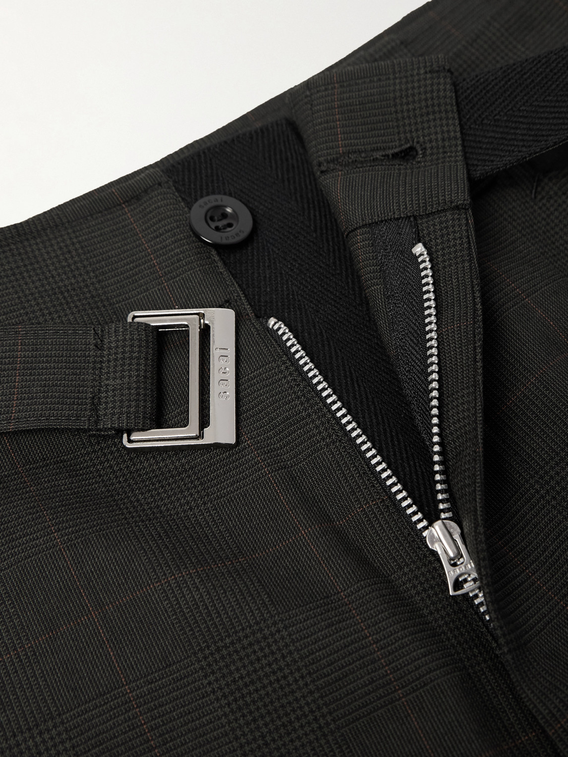 Sacai Straight-leg Belted Prince Of Wales Checked Wool Cargo Trousers In Black