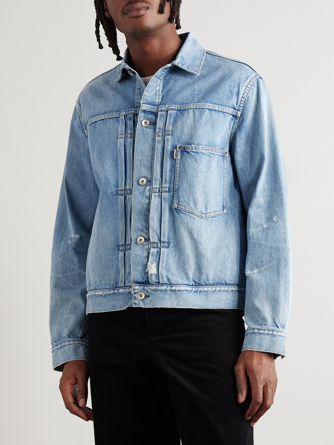  Sacai - Beyondexx Distressed Denim Jacket - Men - Blue - 2 