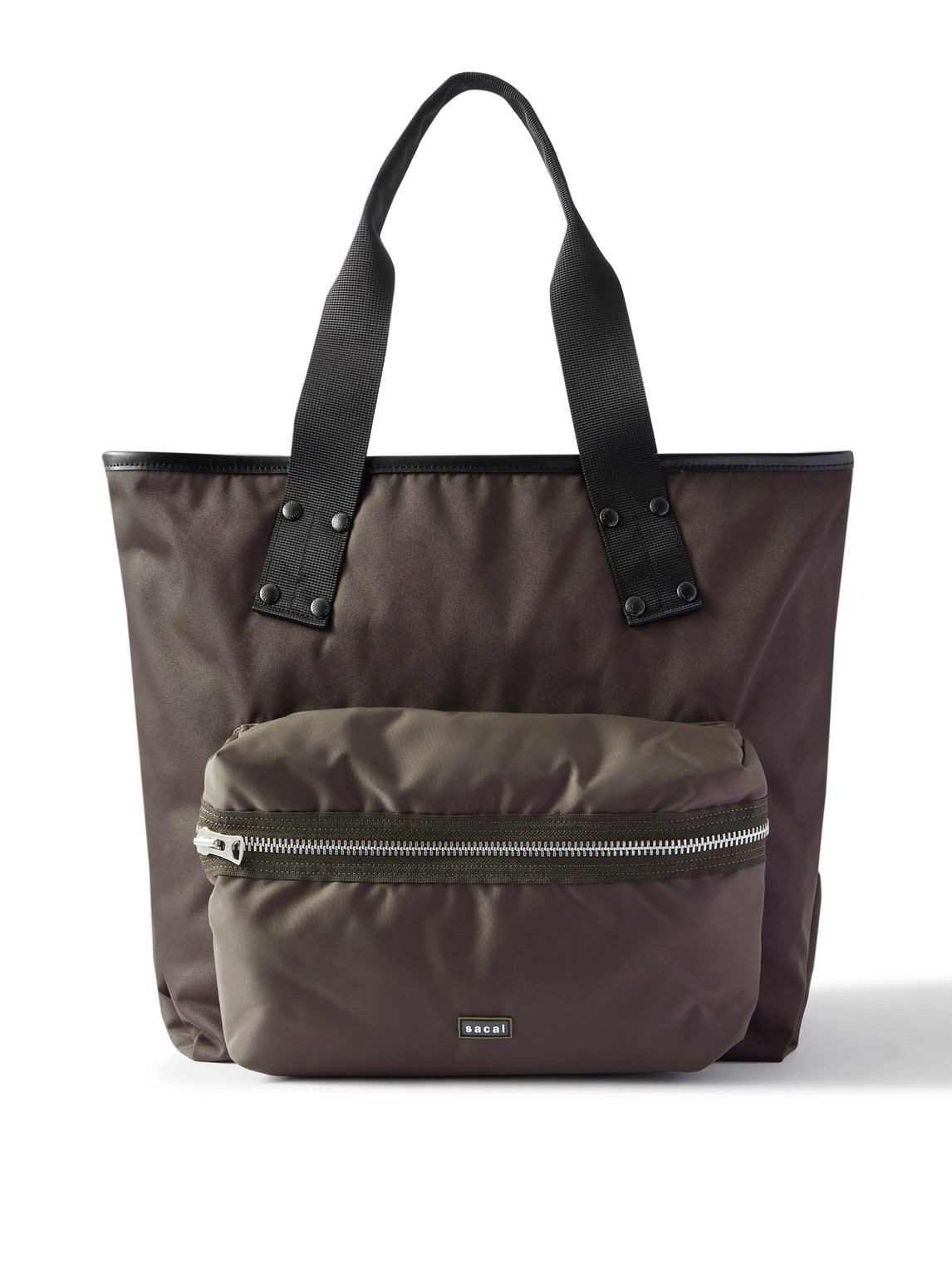 Sacai Leather-trimmed Shell Tote Bag In Brown