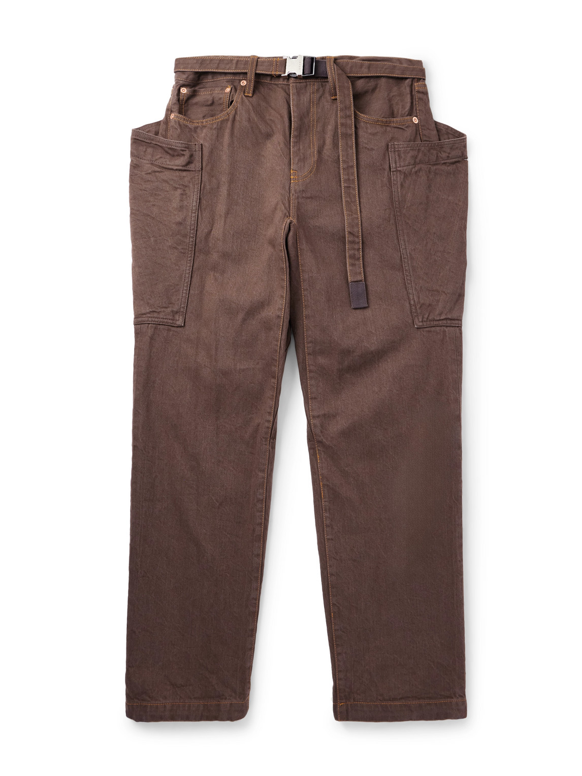 Sacai Belted Straight-leg Jeans In Brown