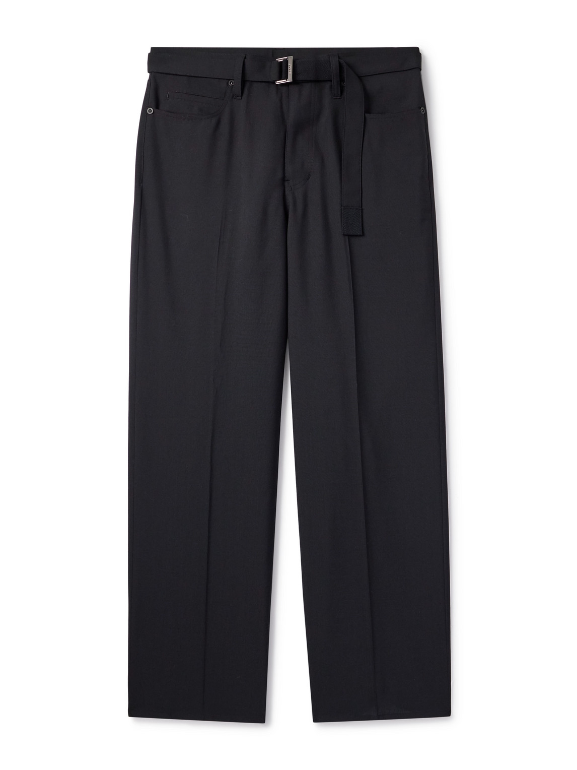 Sacai Straight-leg Belted Grain De Poudre Trousers In Black