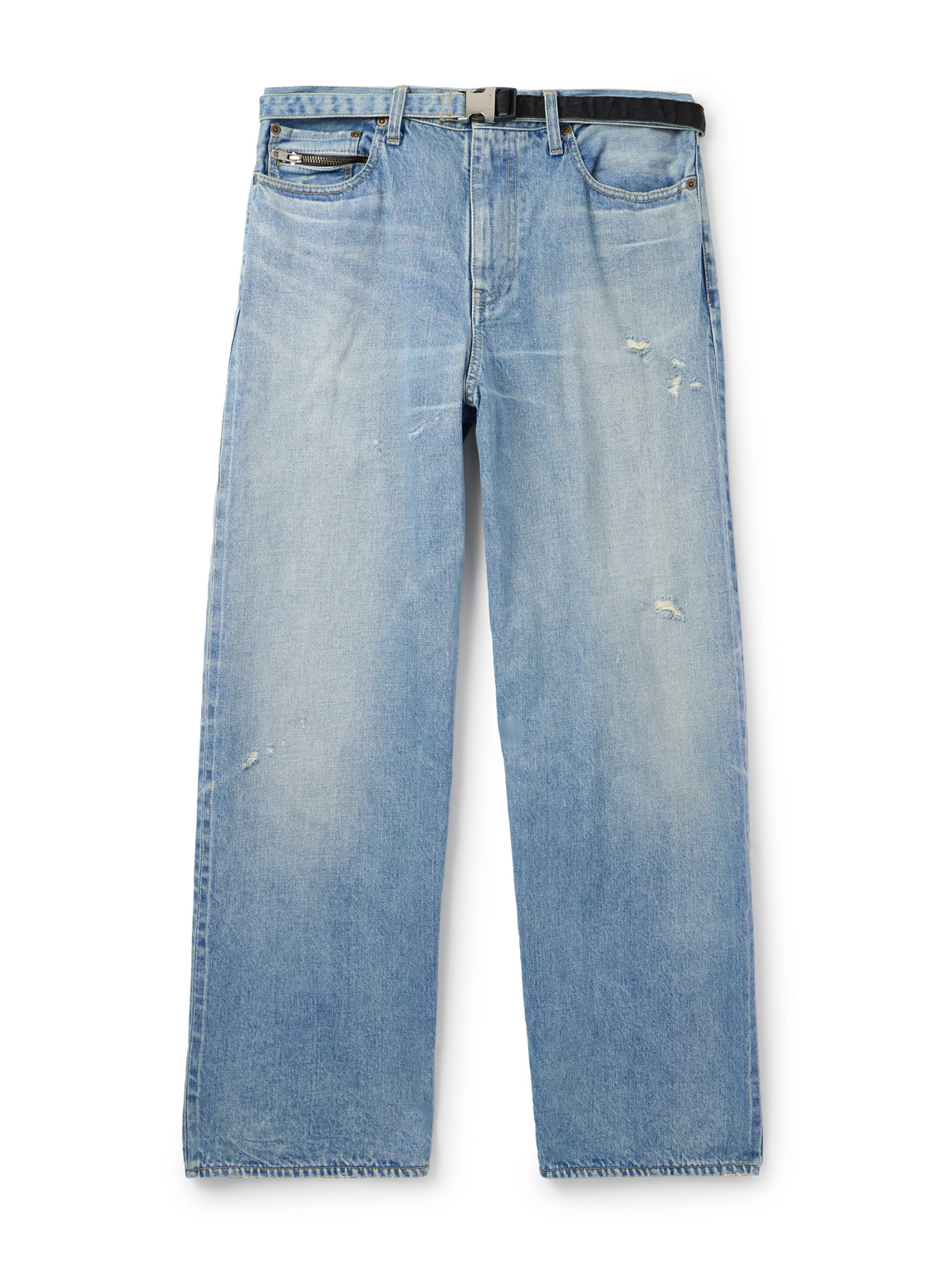Sacai Beyondexx Straight-leg Belted Jeans In Blue