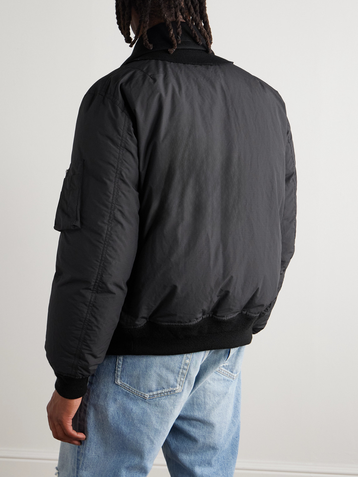 Sacai Double-breasted Wool And Ripstop Down Bomber Jacket In Black
