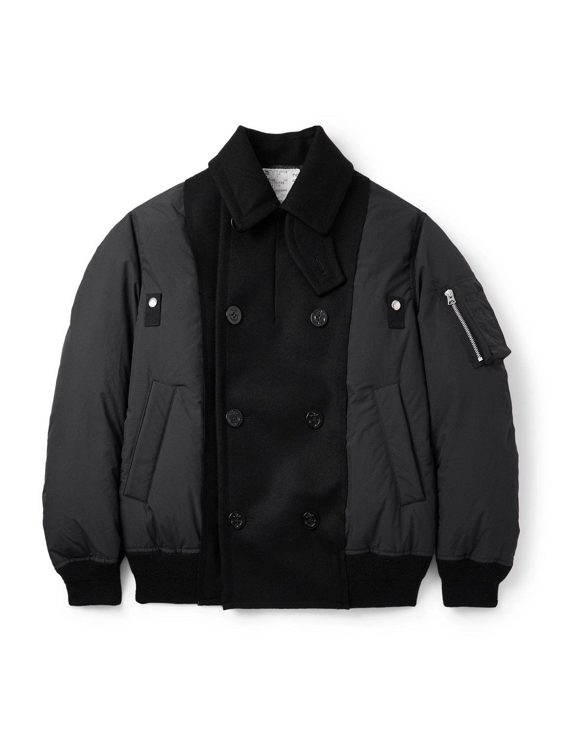 Sacai Double-breasted Wool And Ripstop Down Bomber Jacket In Black