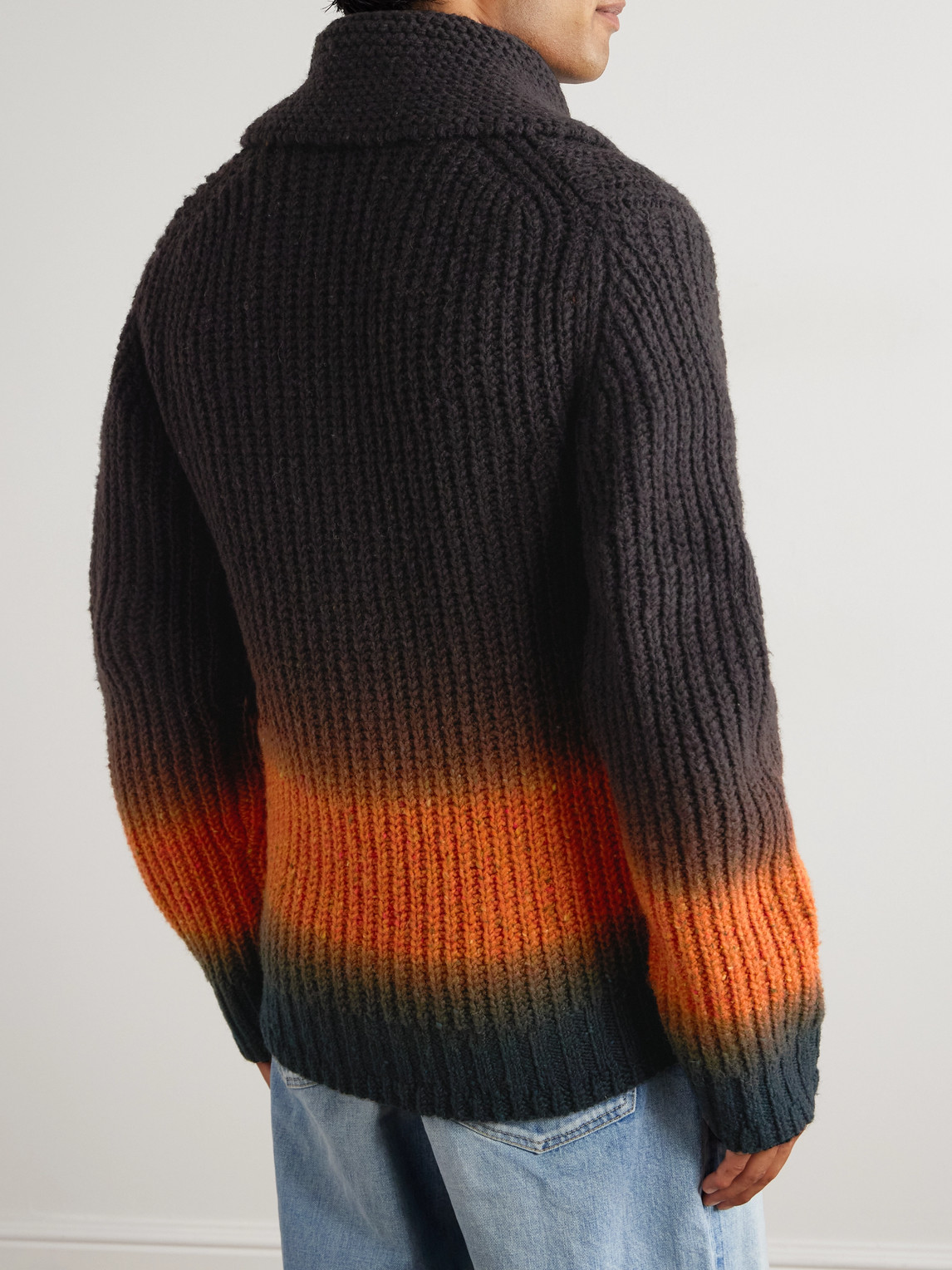 Sacai Mens Brown Regular-fit Spread-collar Wool Cardigan In Multi