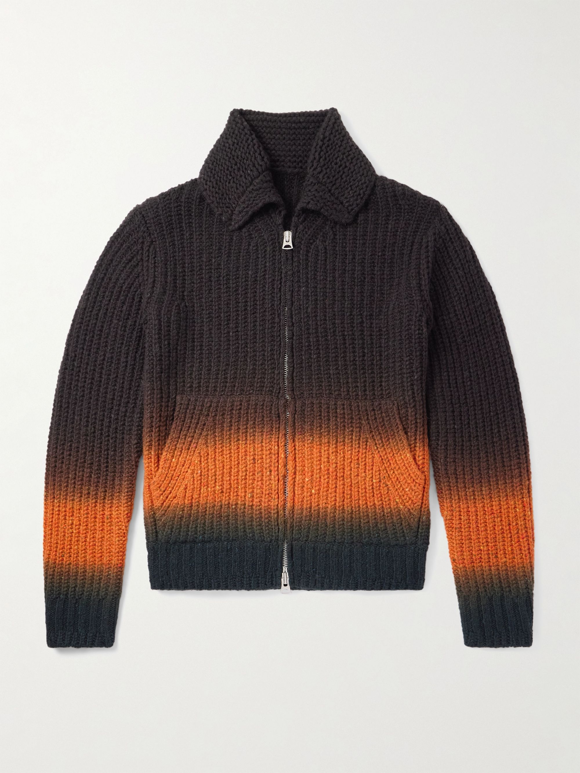 SACAI Dégradé Garment-Dyed Ribbed Wool Zip-Up Cardigan