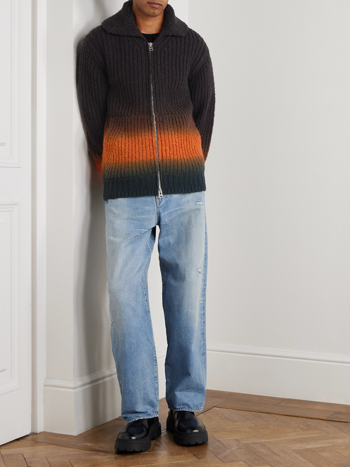 Sacai Mens Brown Regular-fit Spread-collar Wool Cardigan In Multi