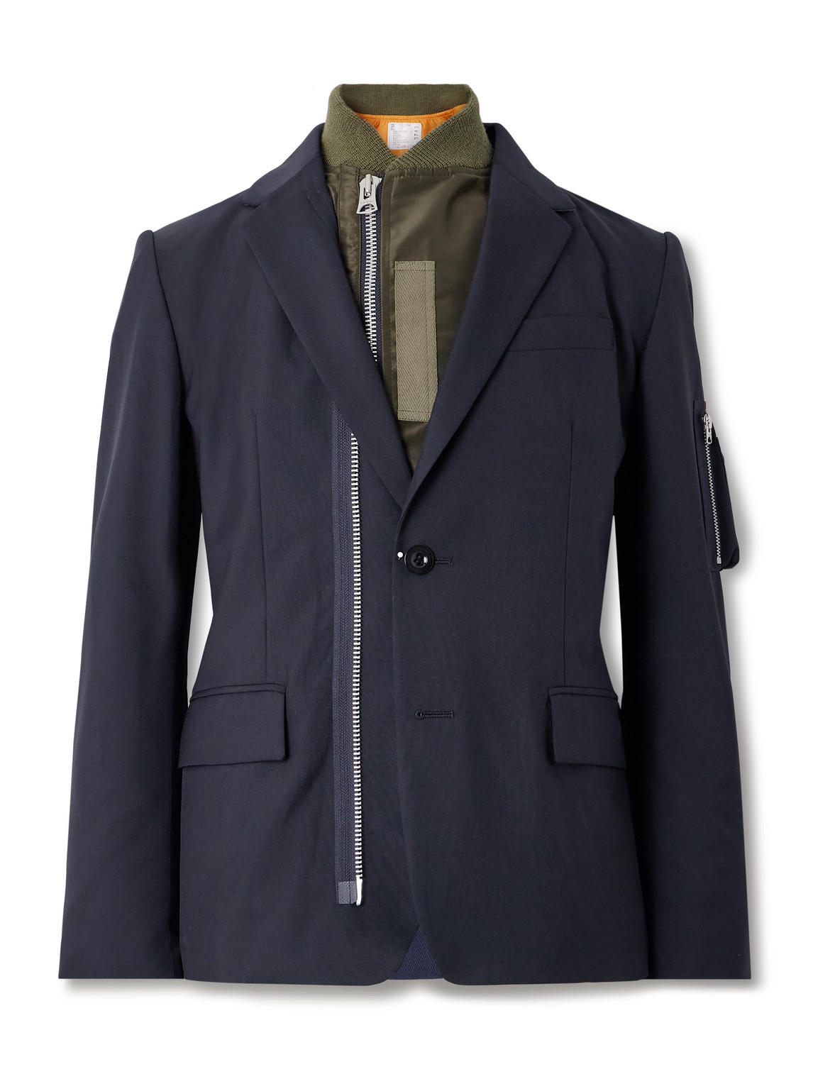 Sacai Layered Shell And Padded Grain De Poudre Blazer In Blue
