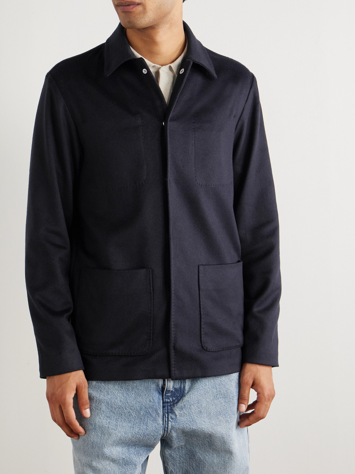 Altea Seth Cashmere-felt Overshirt In Blue