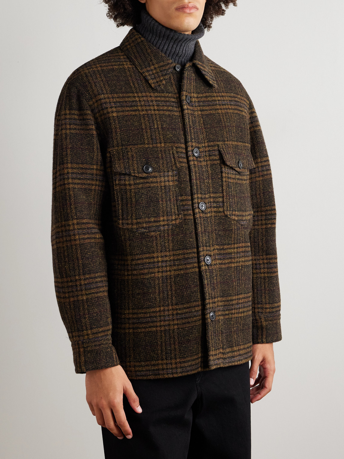 Isabel Marant Kervey Checked Virgin Wool Overshirt In Green